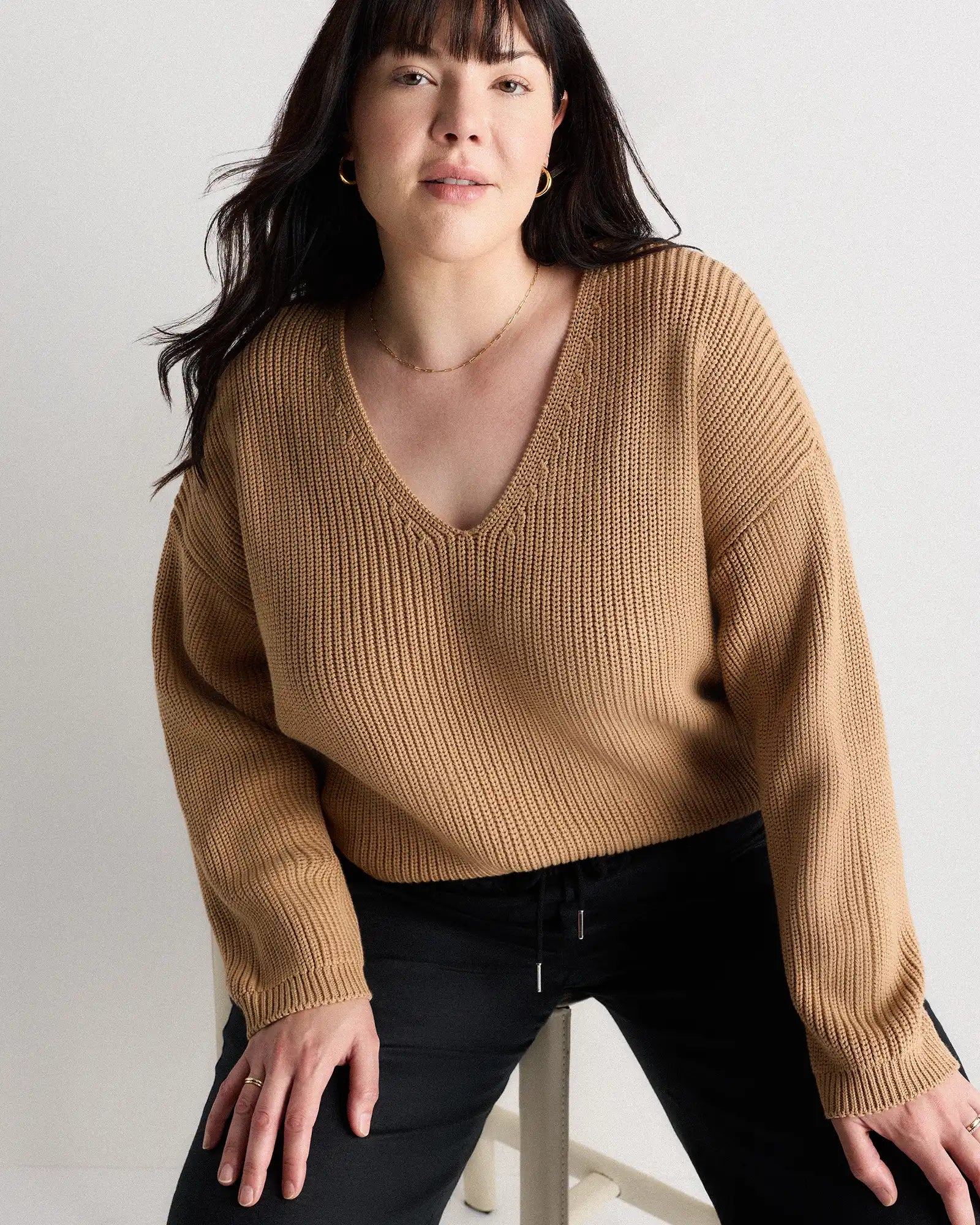 100% Organic Cotton Fisherman V-Neck Sweater