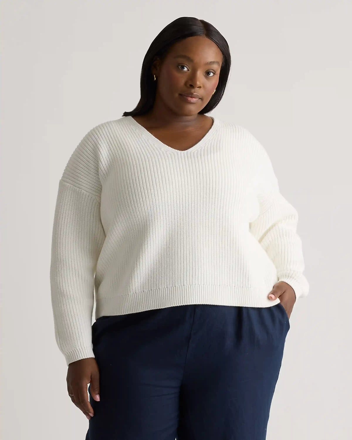 100% Organic Cotton Fisherman V-Neck Sweater