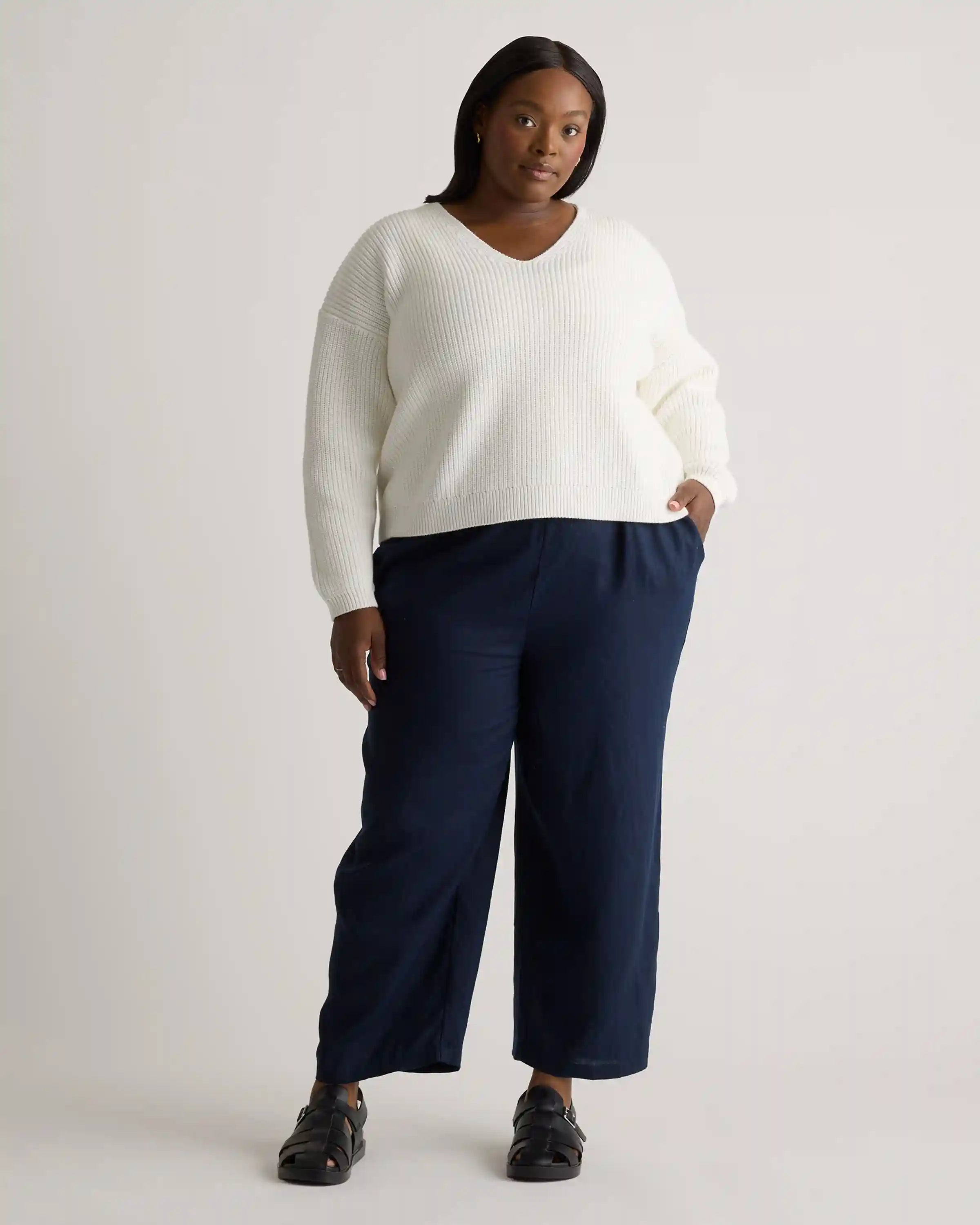 100% Organic Cotton Fisherman V-Neck Sweater