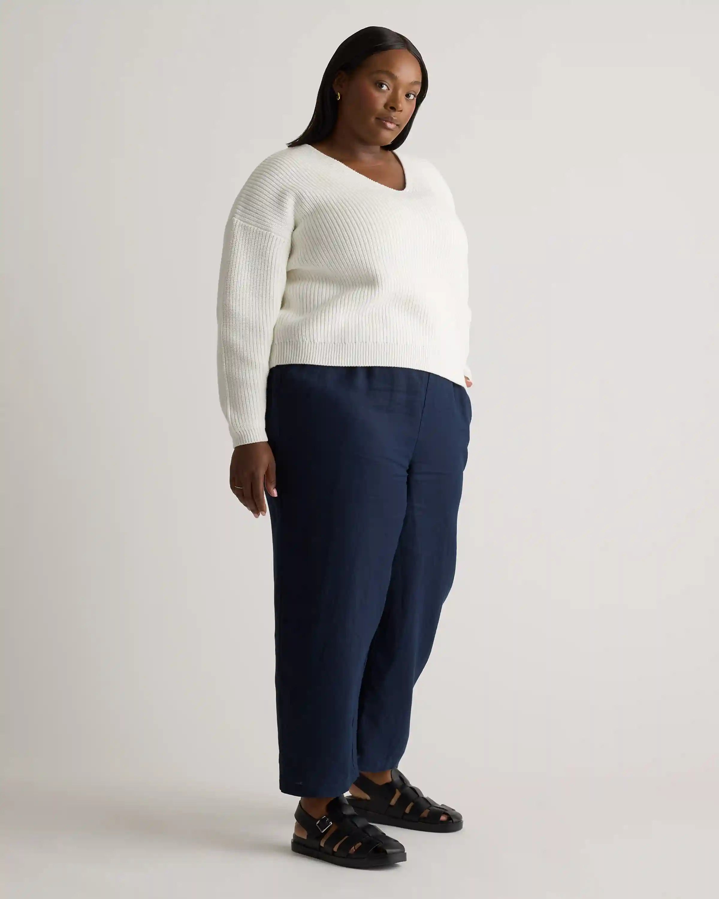 100% Organic Cotton Fisherman V-Neck Sweater