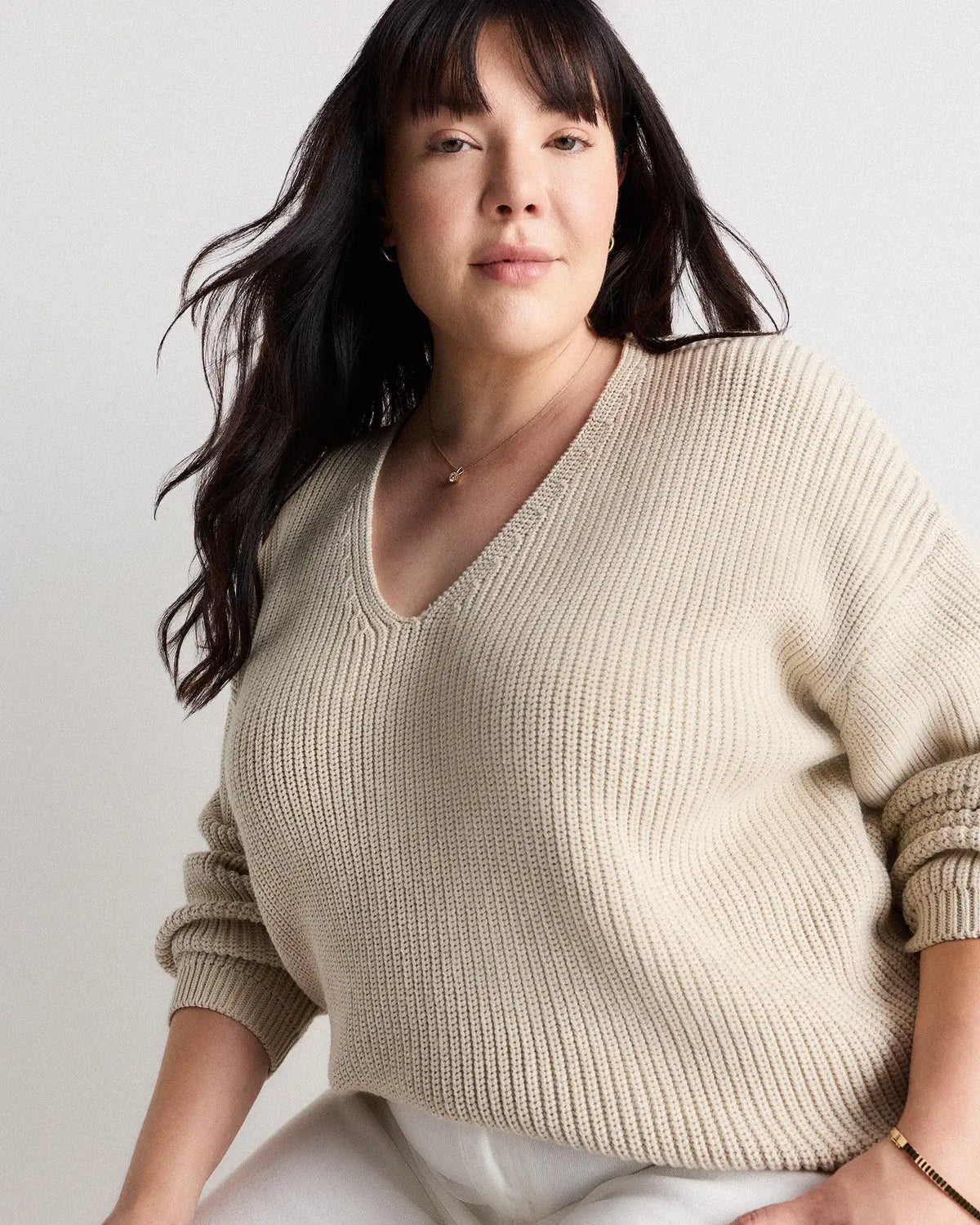 100% Organic Cotton Fisherman V-Neck Sweater