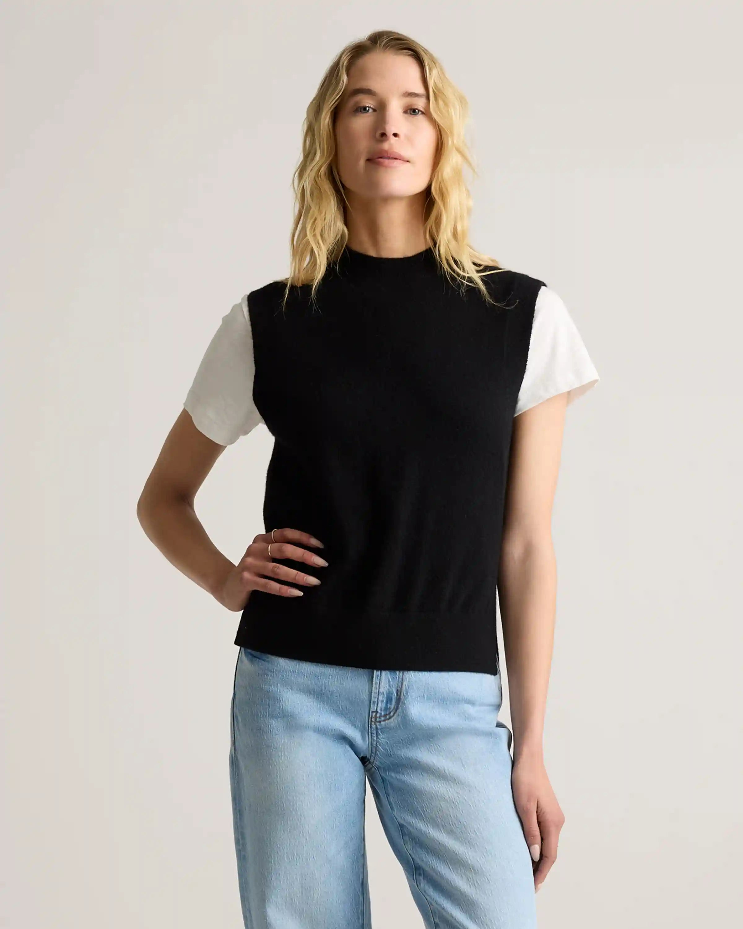 Mongolian Cashmere Mock Neck Sweater Vest