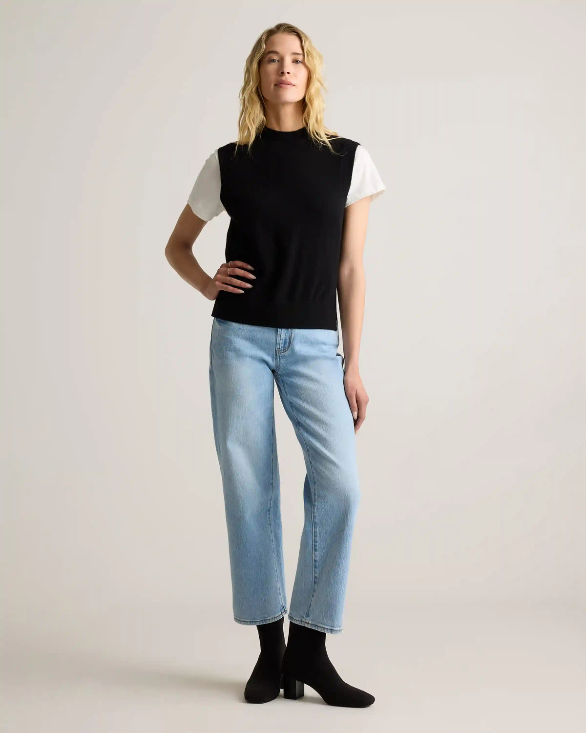 Mongolian Cashmere Mock Neck Sweater Vest