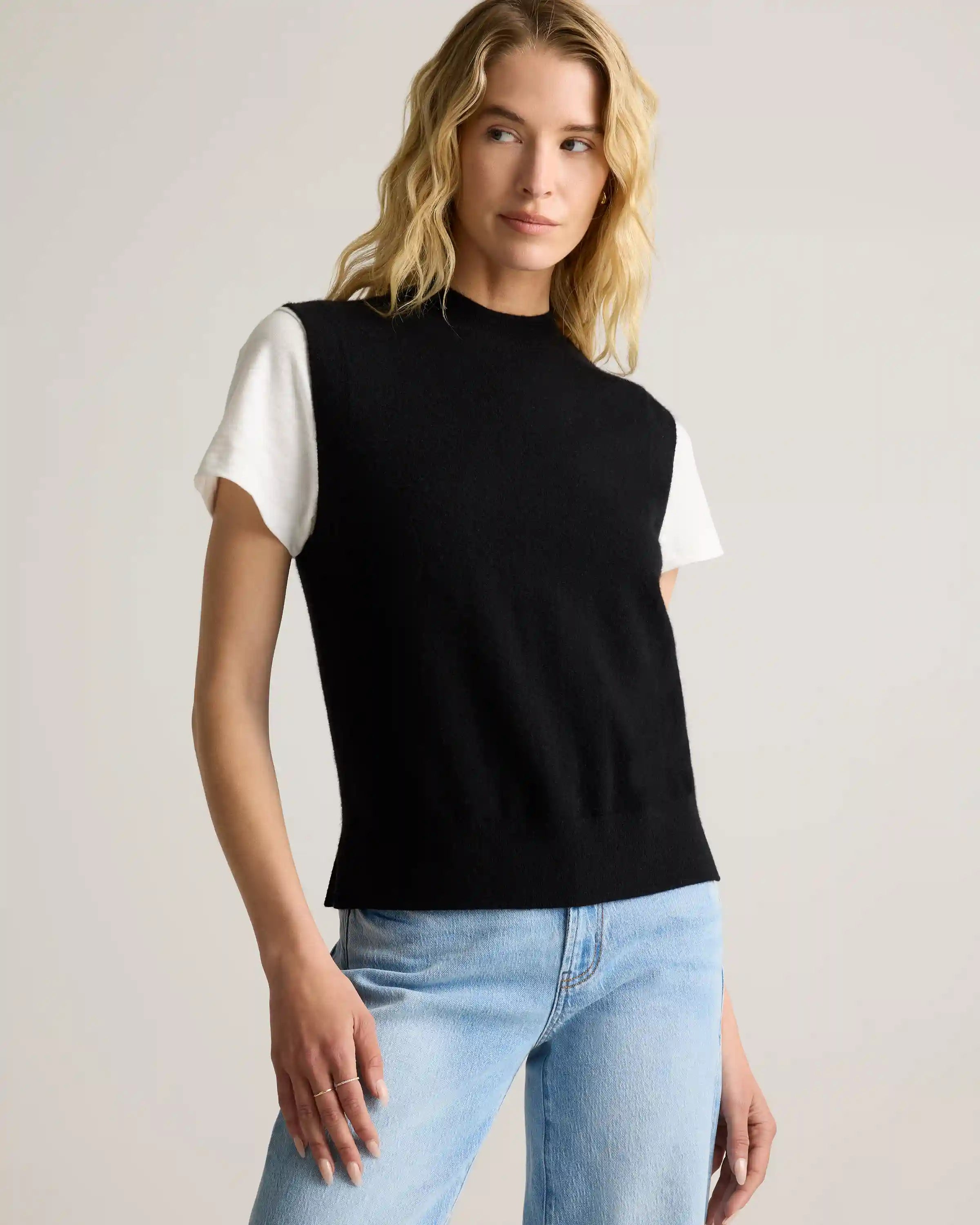 Mongolian Cashmere Mock Neck Sweater Vest