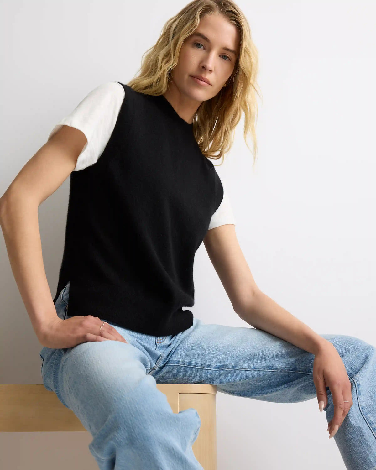 Mongolian Cashmere Mock Neck Sweater Vest