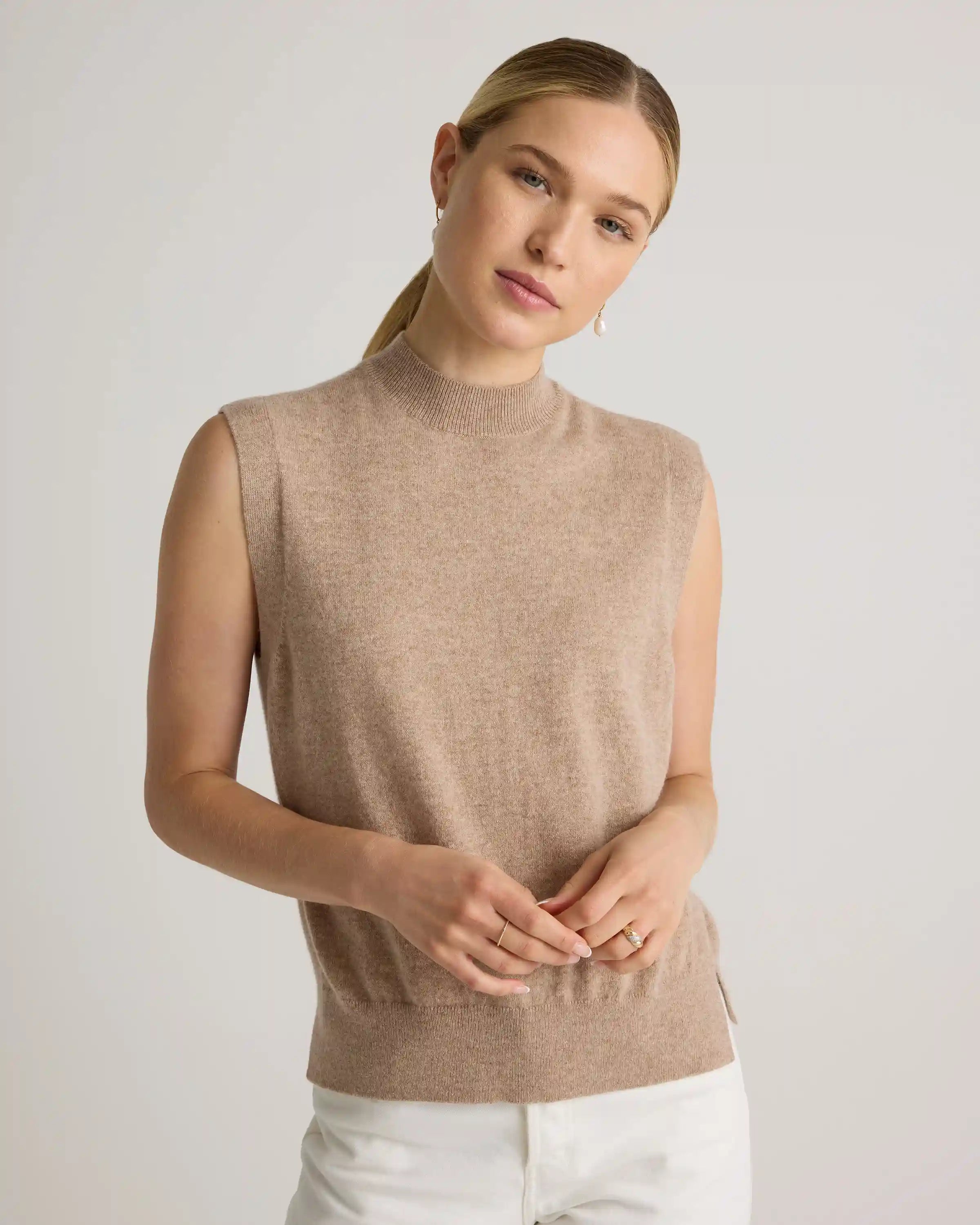Mongolian Cashmere Mock Neck Sweater Vest