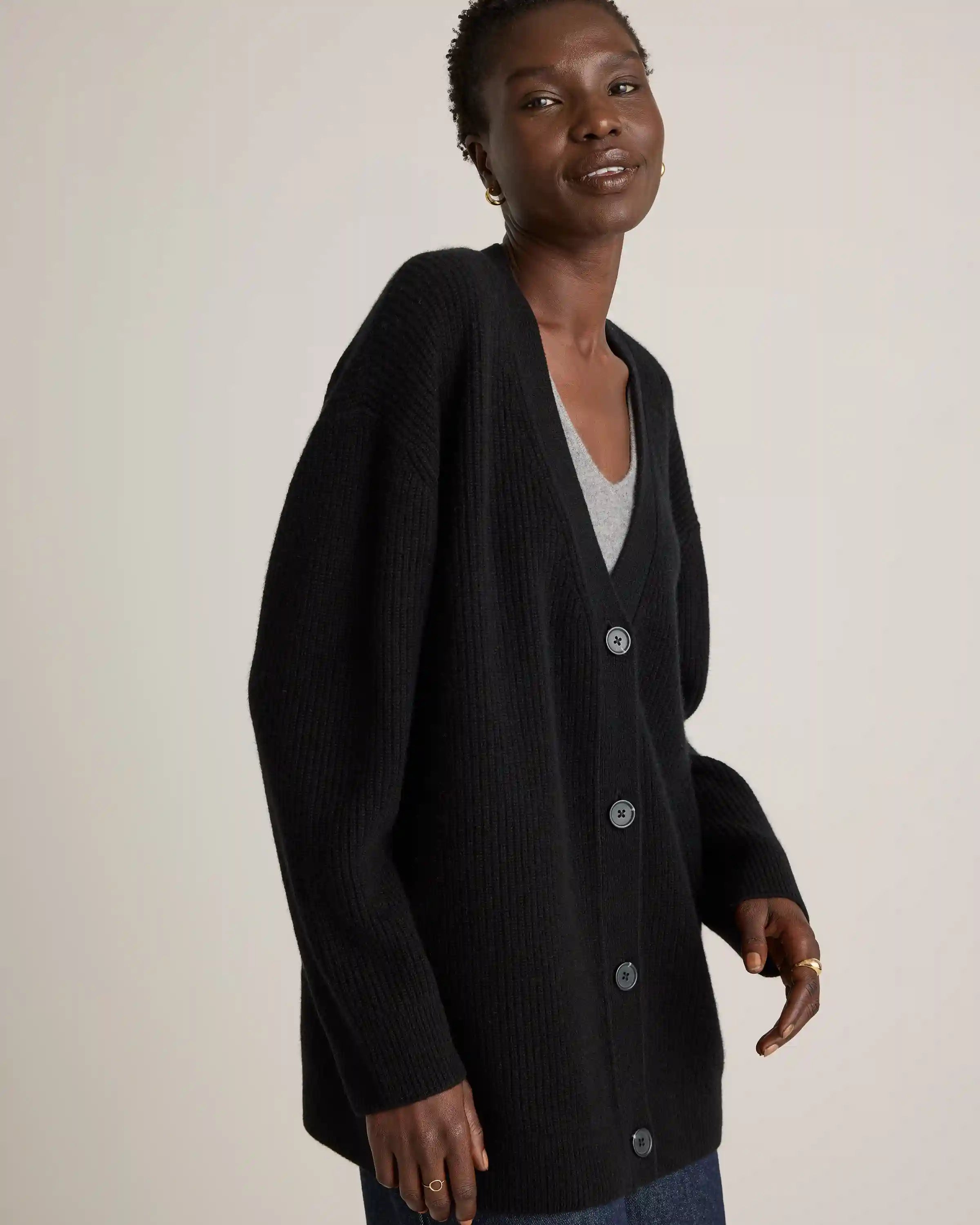 Mongolian Cashmere Oversized Boyfriend Cardigan Sweater