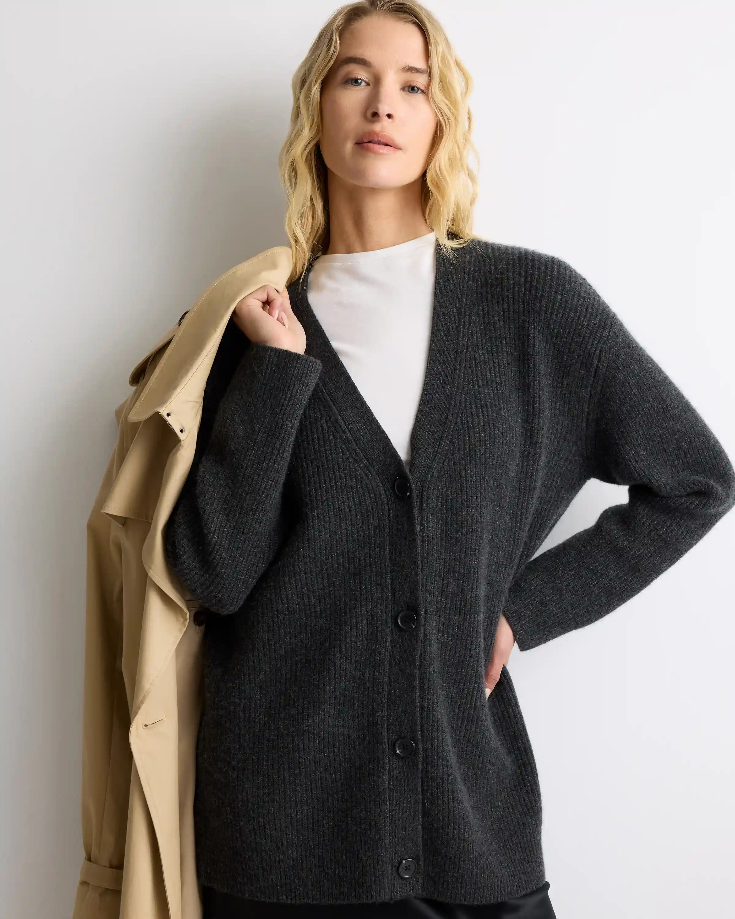 Mongolian Cashmere Oversized Boyfriend Cardigan Sweater