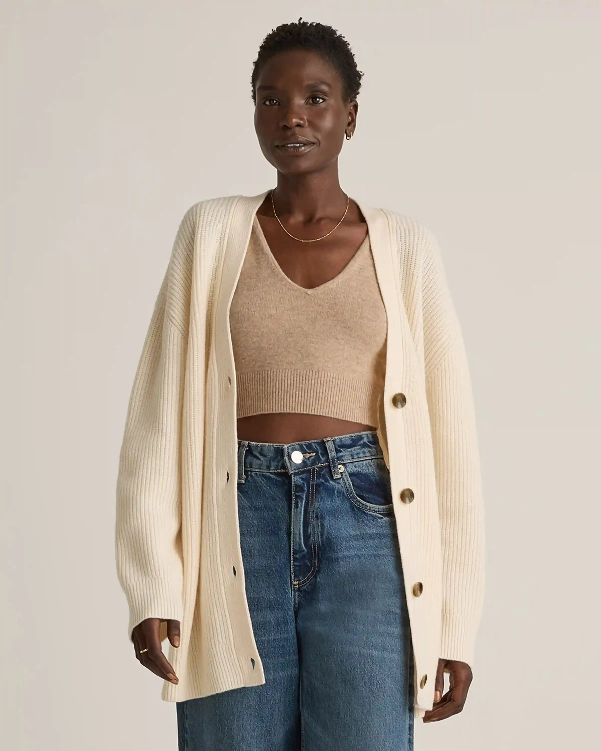 Mongolian Cashmere Oversized Boyfriend Cardigan Sweater