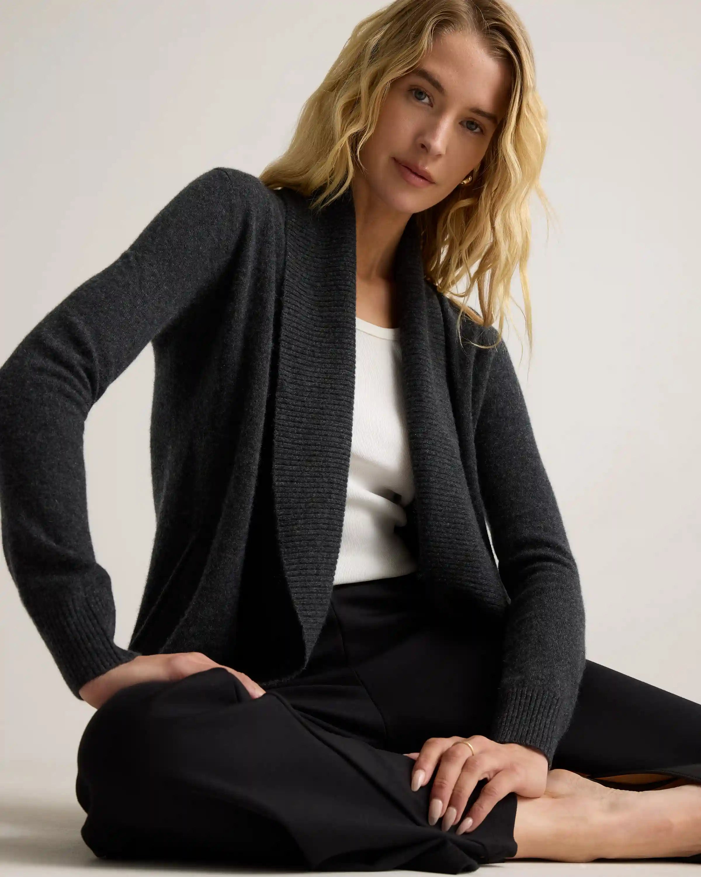 Mongolian Cashmere Open Cardigan Sweater