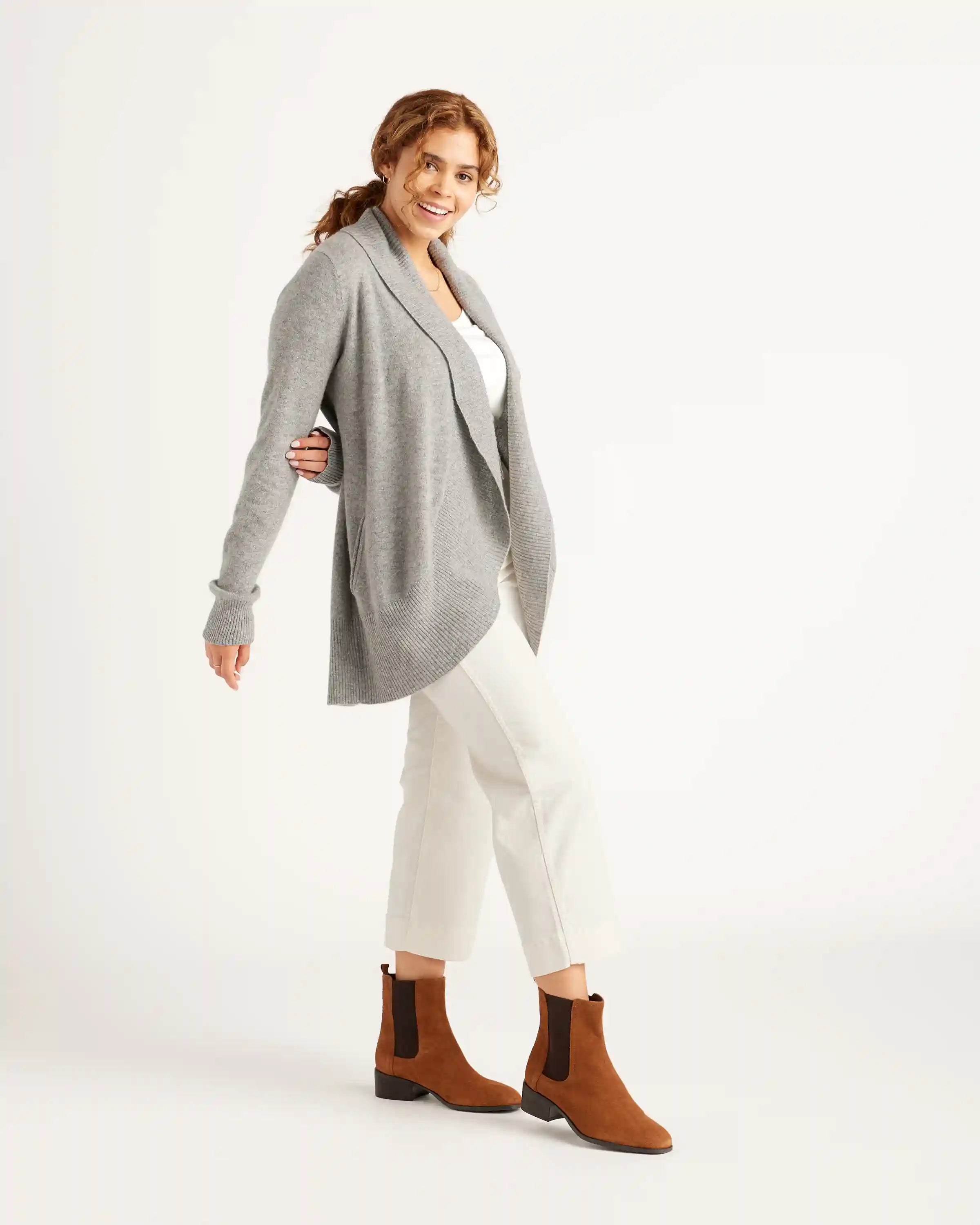 Mongolian Spring Cashmere Open Cardigan Sweater