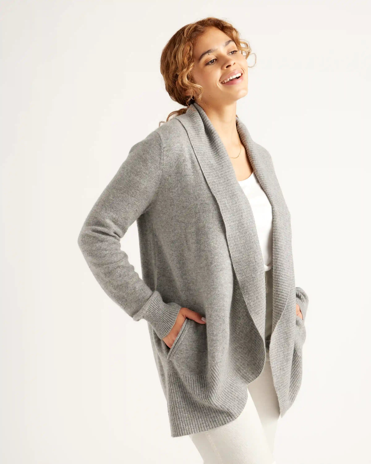 Mongolian Spring Cashmere Open Cardigan Sweater