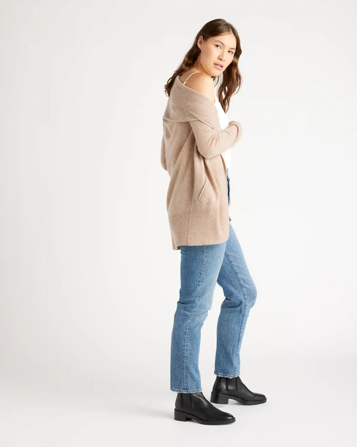 Mongolian Spring Cashmere Open Cardigan Sweater