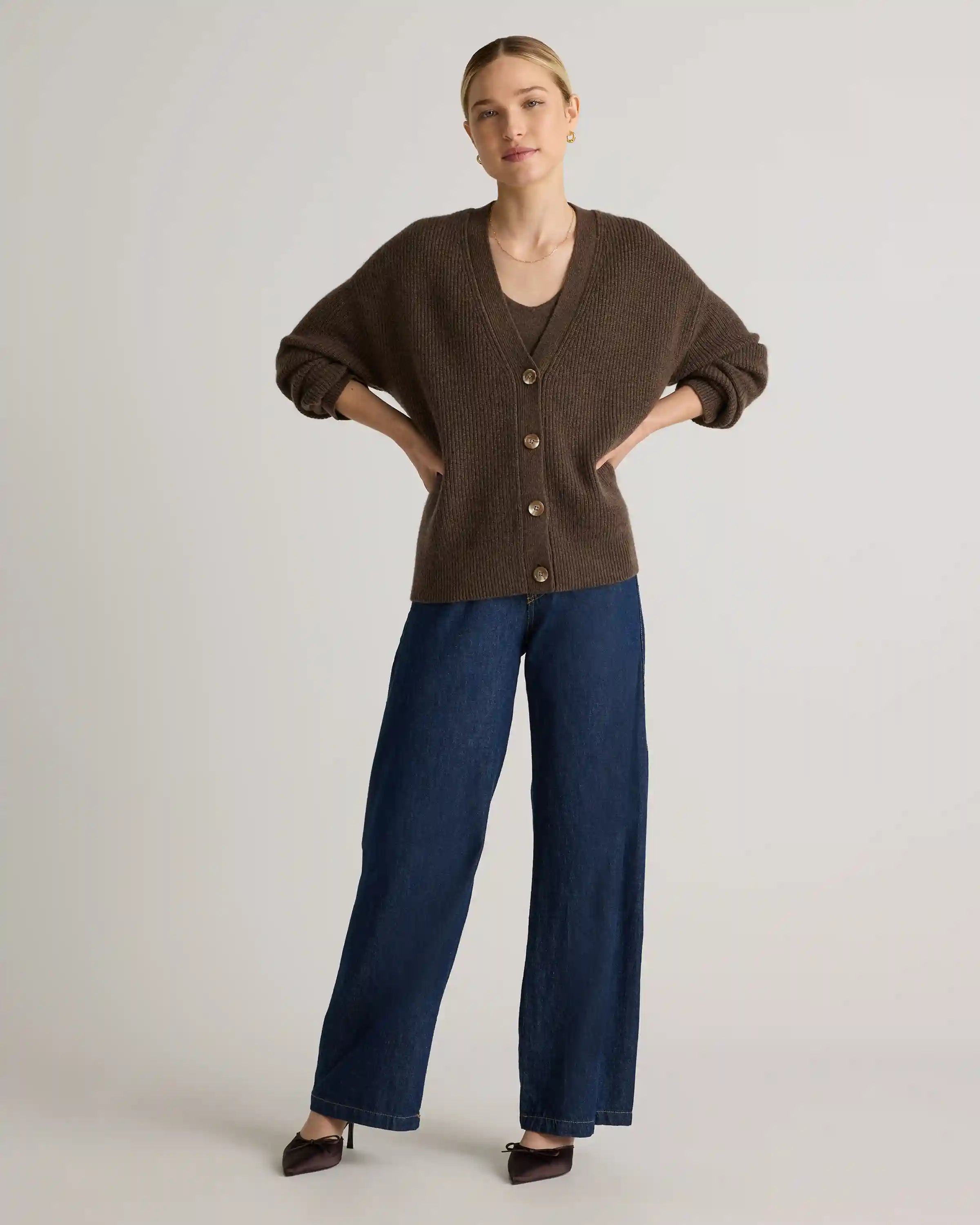 Mongolian Cashmere Fisherman Boxy Cropped Cardigan Sweater