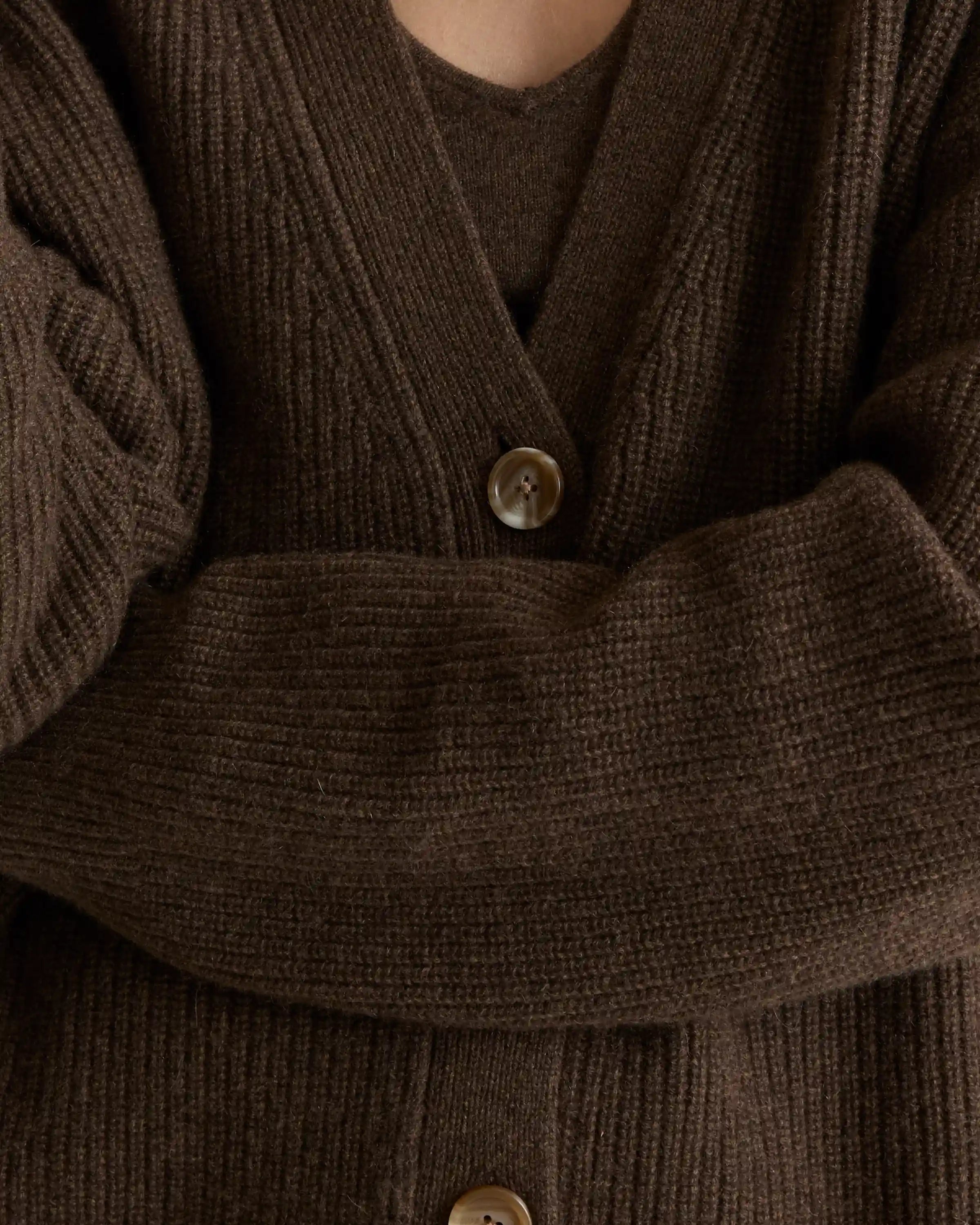 Mongolian Cashmere Fisherman Boxy Cropped Cardigan Sweater