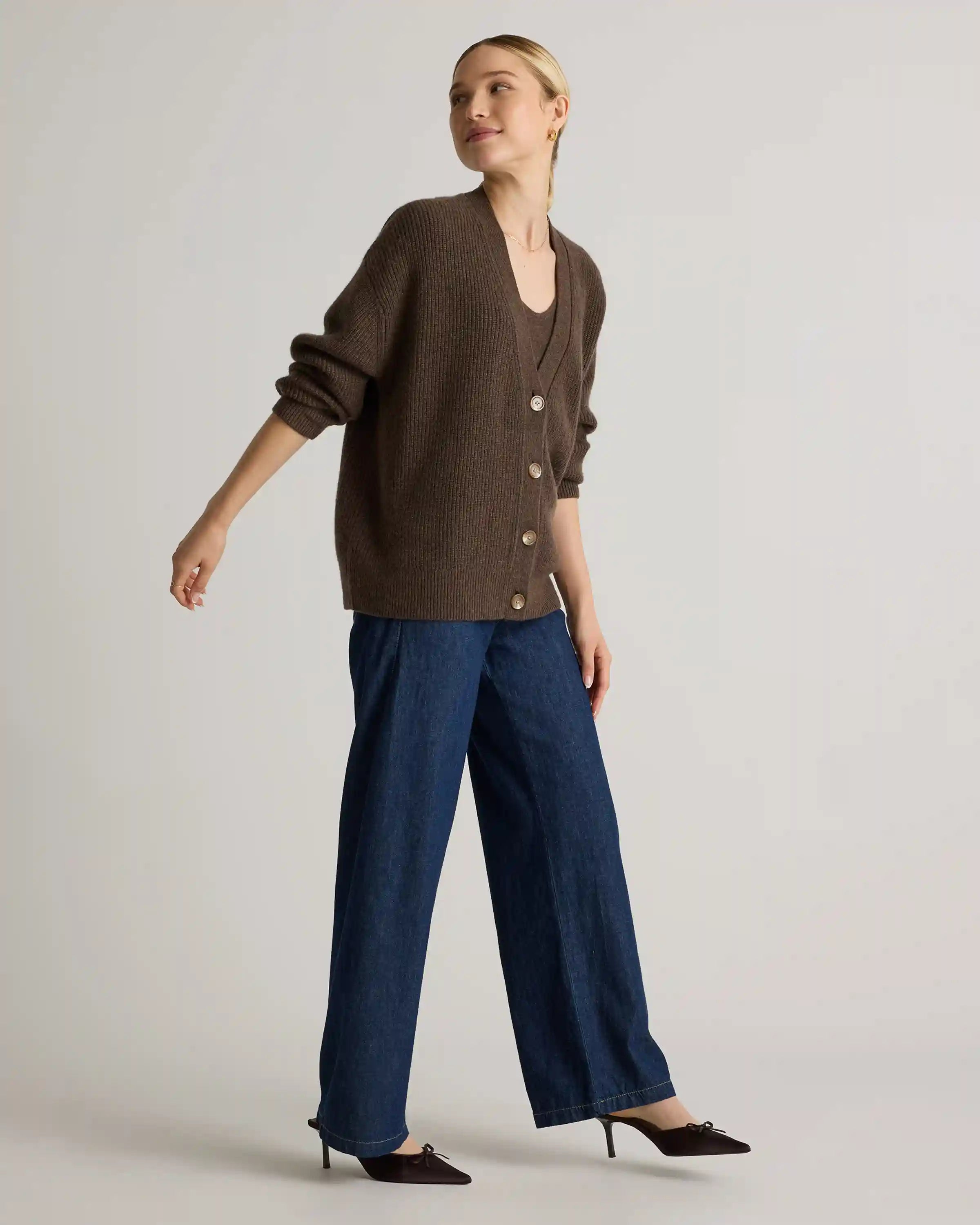 Mongolian Cashmere Fisherman Boxy Cropped Cardigan Sweater