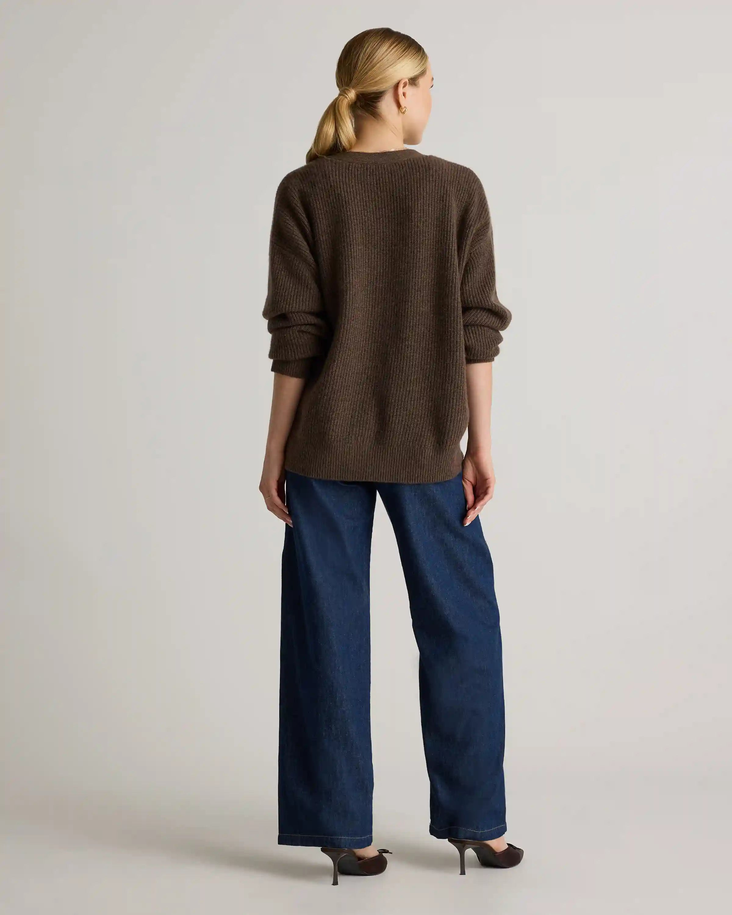 Mongolian Cashmere Fisherman Boxy Cropped Cardigan Sweater