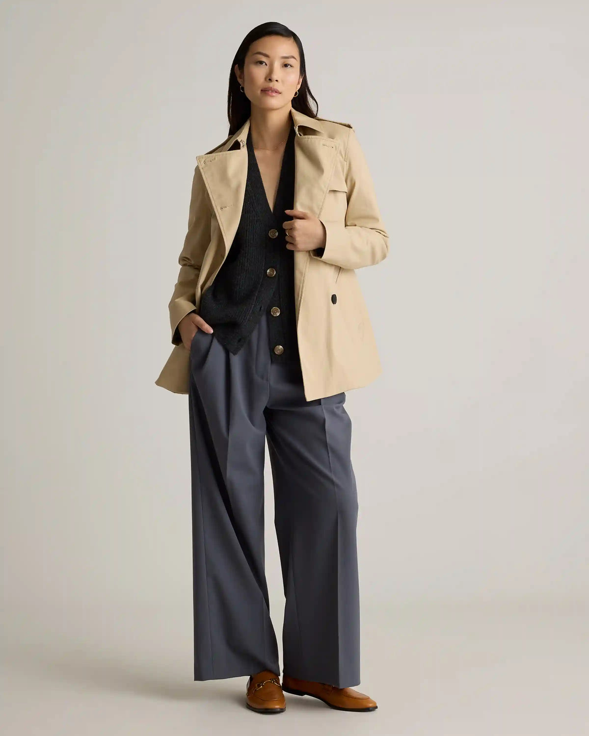 Mongolian Cashmere Fisherman Boxy Cropped Cardigan Sweater