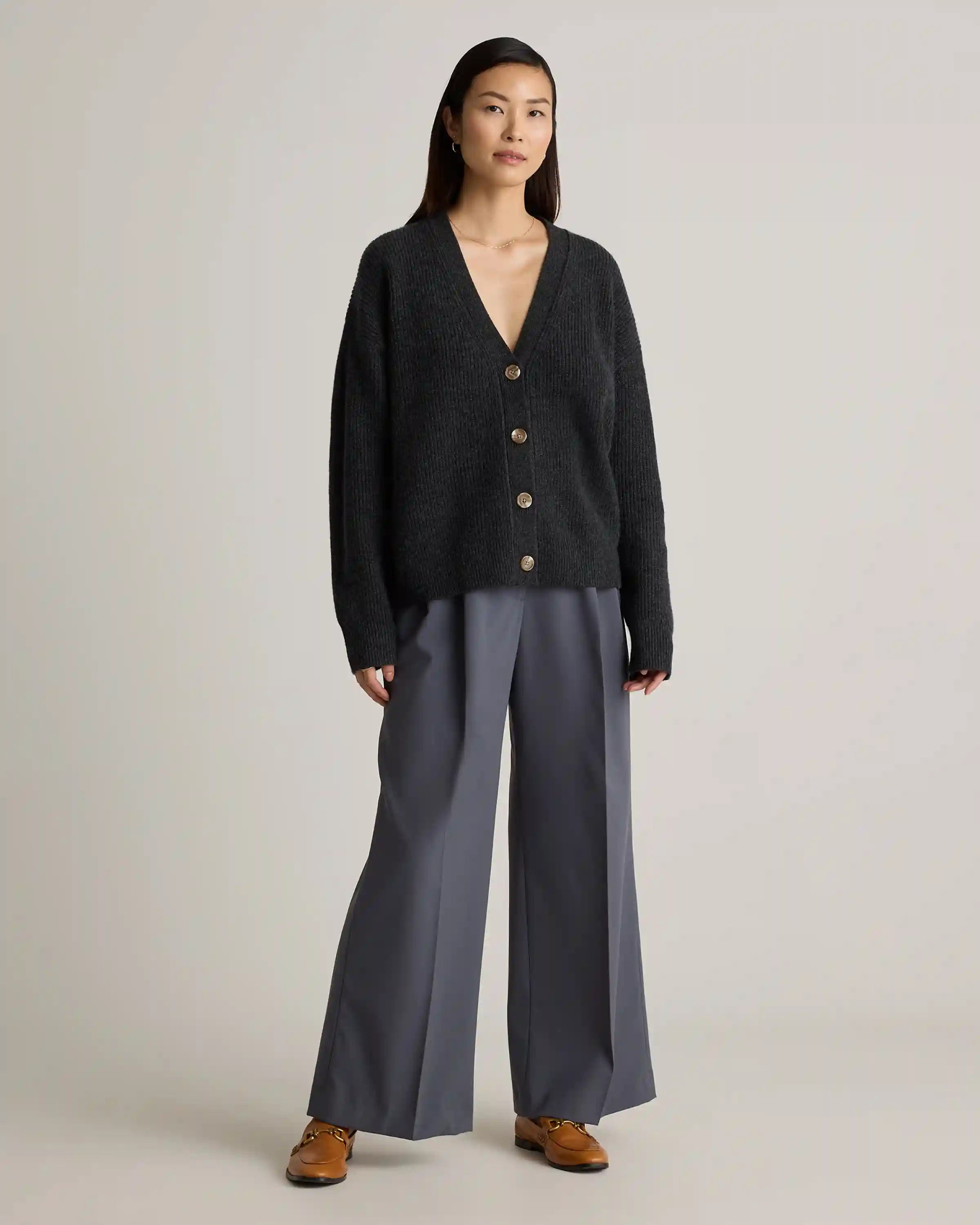 Mongolian Cashmere Fisherman Boxy Cropped Cardigan Sweater