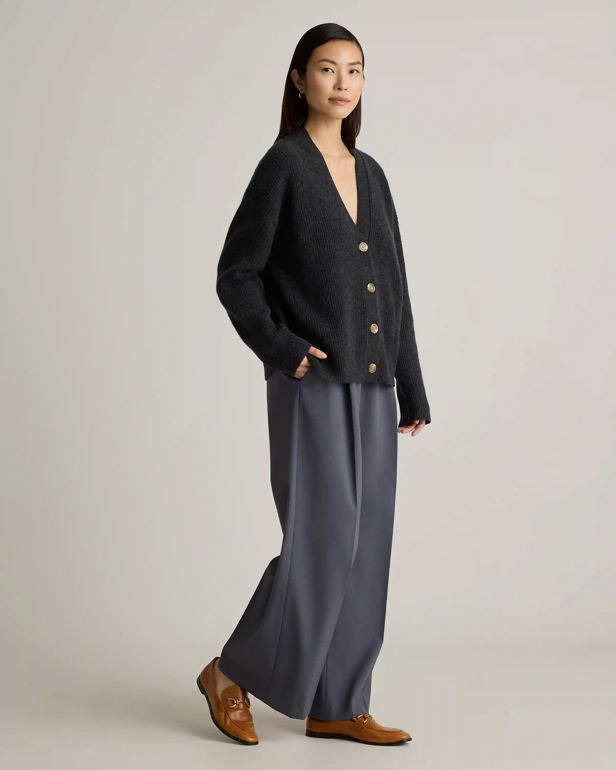 Mongolian Cashmere Fisherman Boxy Cropped Cardigan Sweater