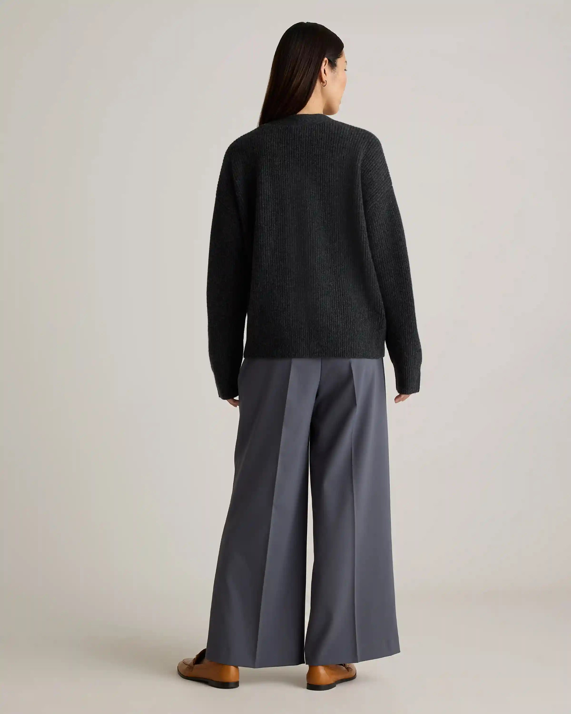 Mongolian Cashmere Fisherman Boxy Cropped Cardigan Sweater