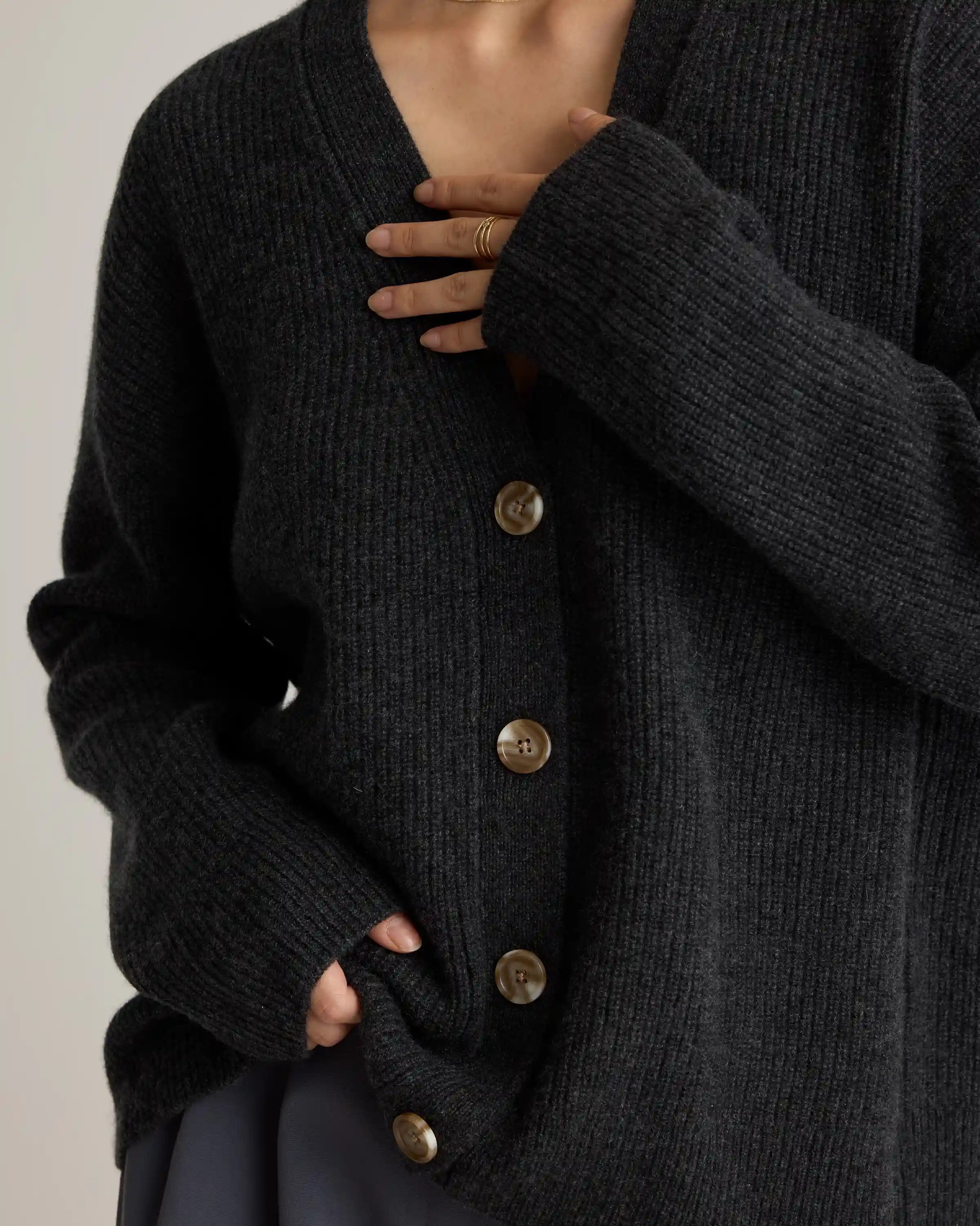 Mongolian Cashmere Fisherman Boxy Cropped Cardigan Sweater
