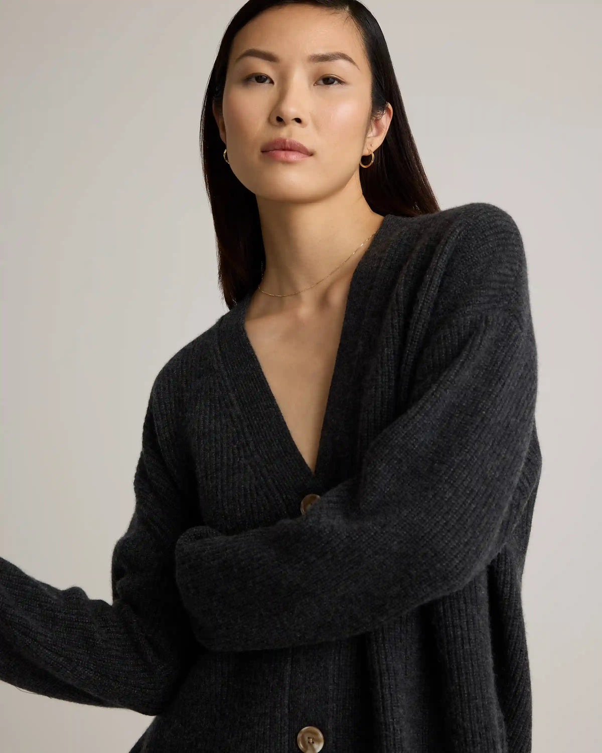 Mongolian Cashmere Fisherman Boxy Cropped Cardigan Sweater