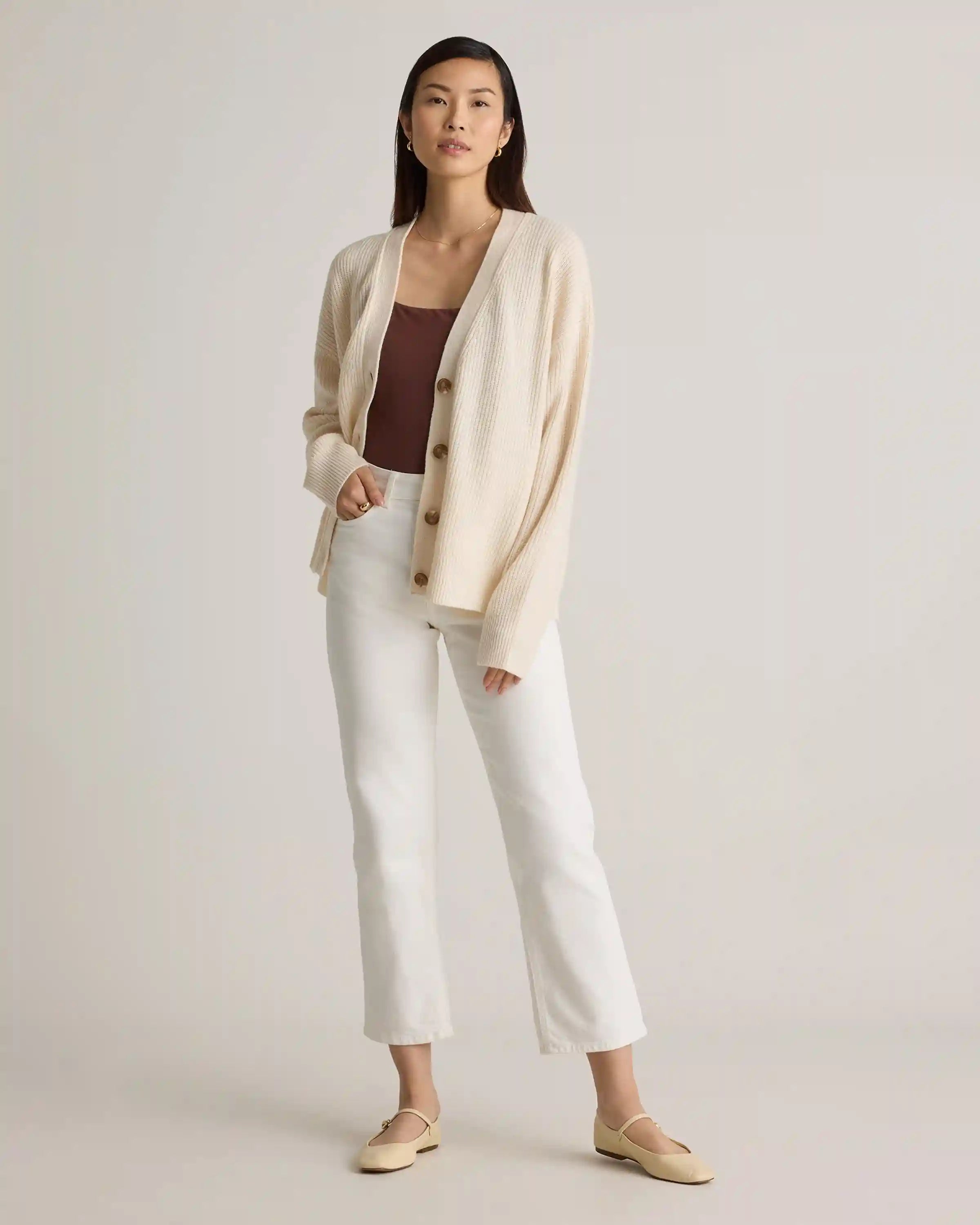 Mongolian Cashmere Fisherman Boxy Cropped Cardigan Sweater