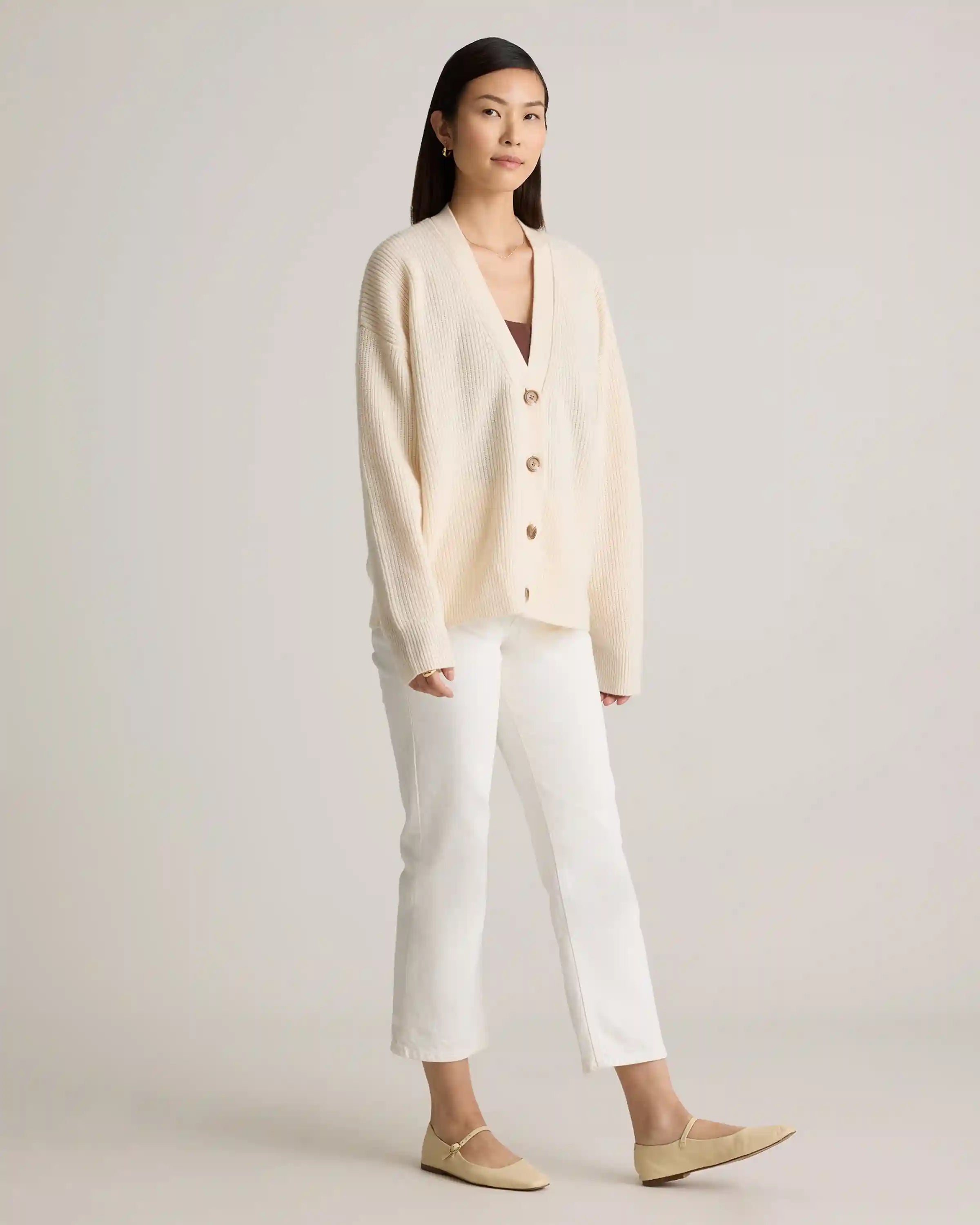 Mongolian Cashmere Fisherman Boxy Cropped Cardigan Sweater