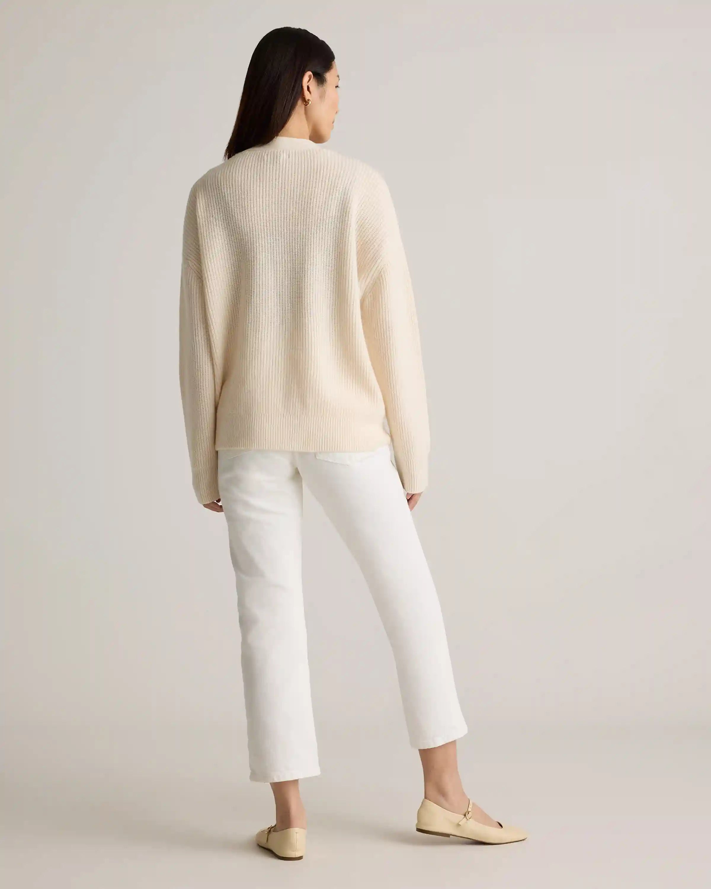 Mongolian Cashmere Fisherman Boxy Cropped Cardigan Sweater