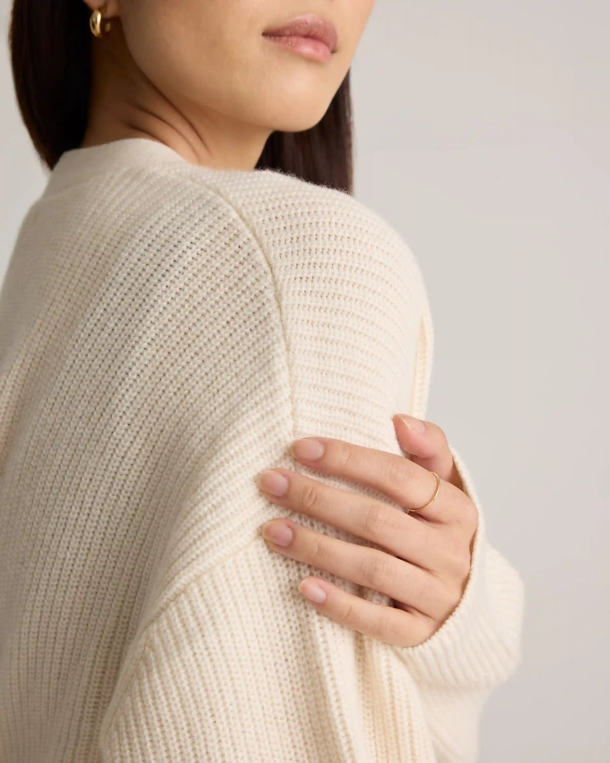 Mongolian Cashmere Fisherman Boxy Cropped Cardigan Sweater