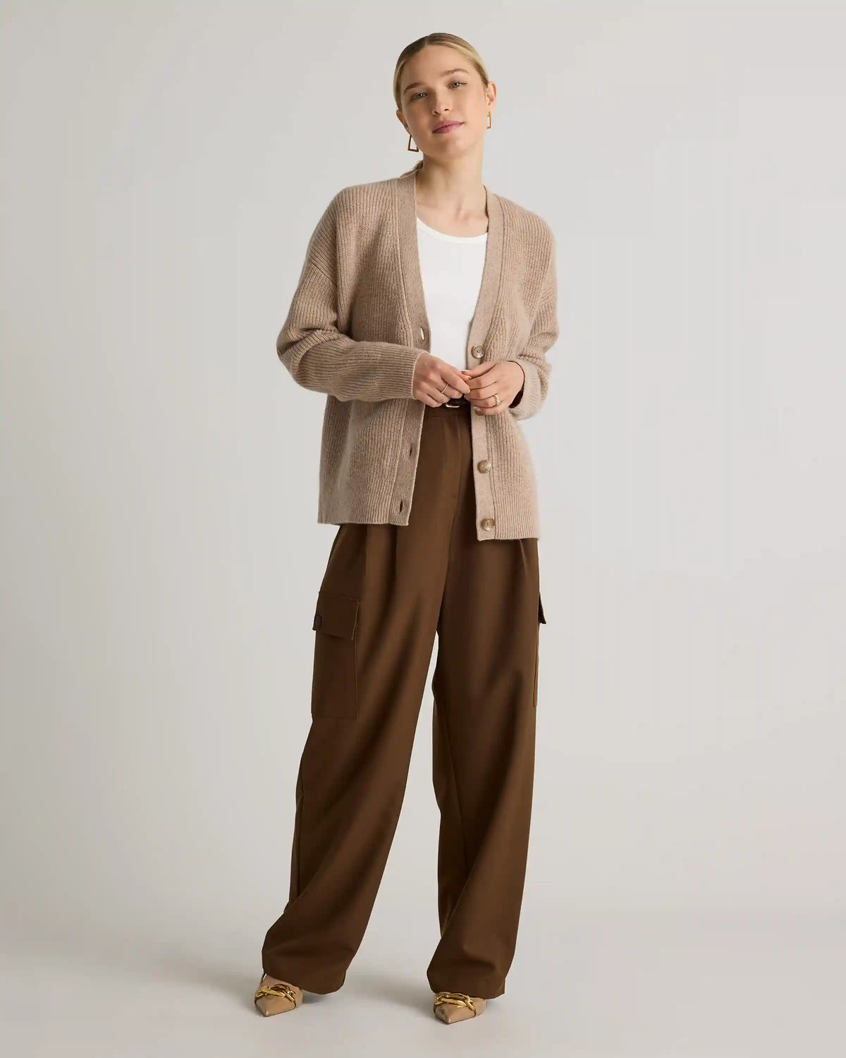 Mongolian Cashmere Fisherman Boxy Cropped Cardigan Sweater