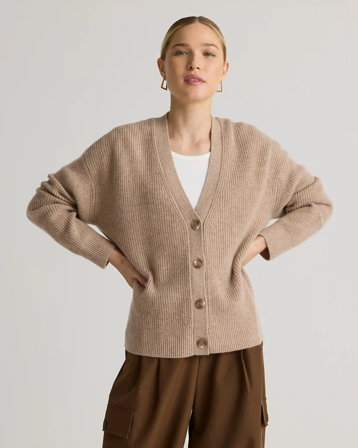 Mongolian Cashmere Fisherman Boxy Cropped Cardigan Sweater