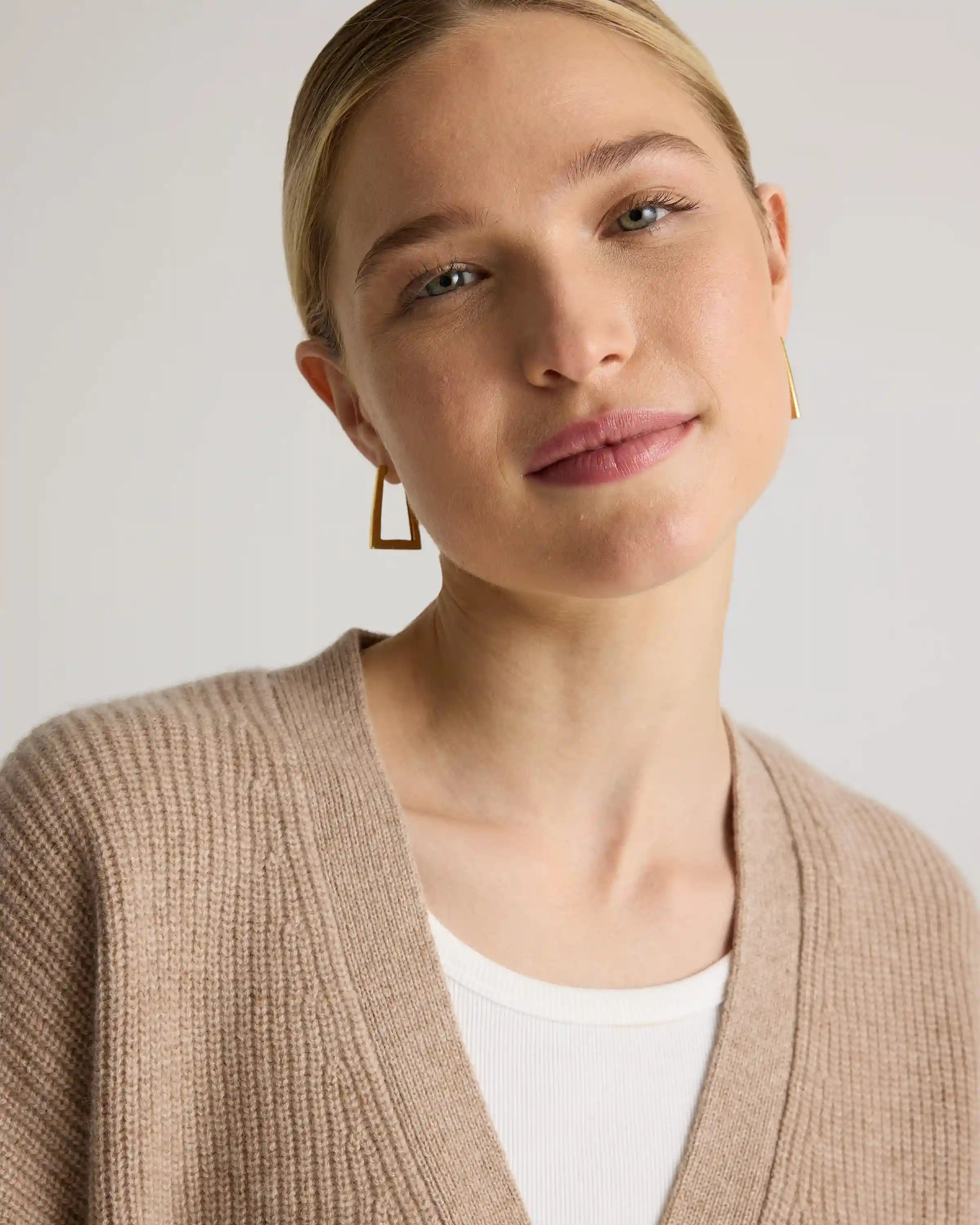 Mongolian Cashmere Fisherman Boxy Cropped Cardigan Sweater