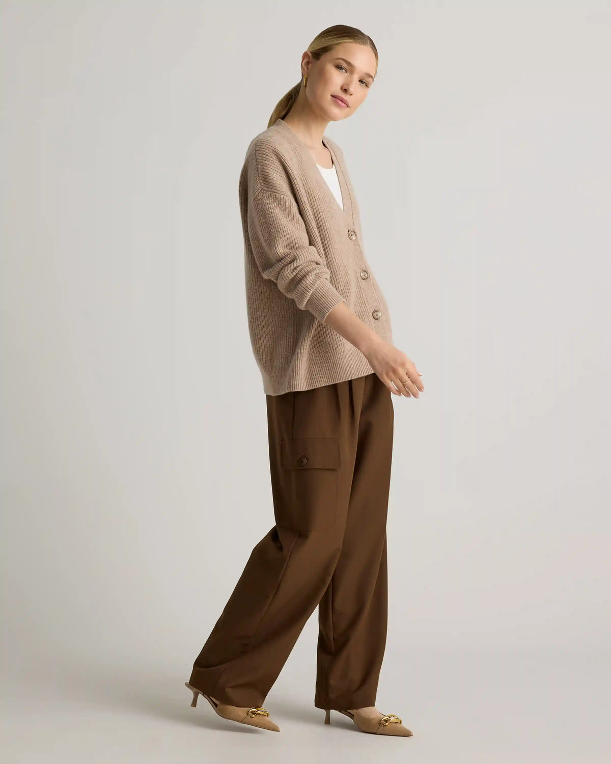 Mongolian Cashmere Fisherman Boxy Cropped Cardigan Sweater