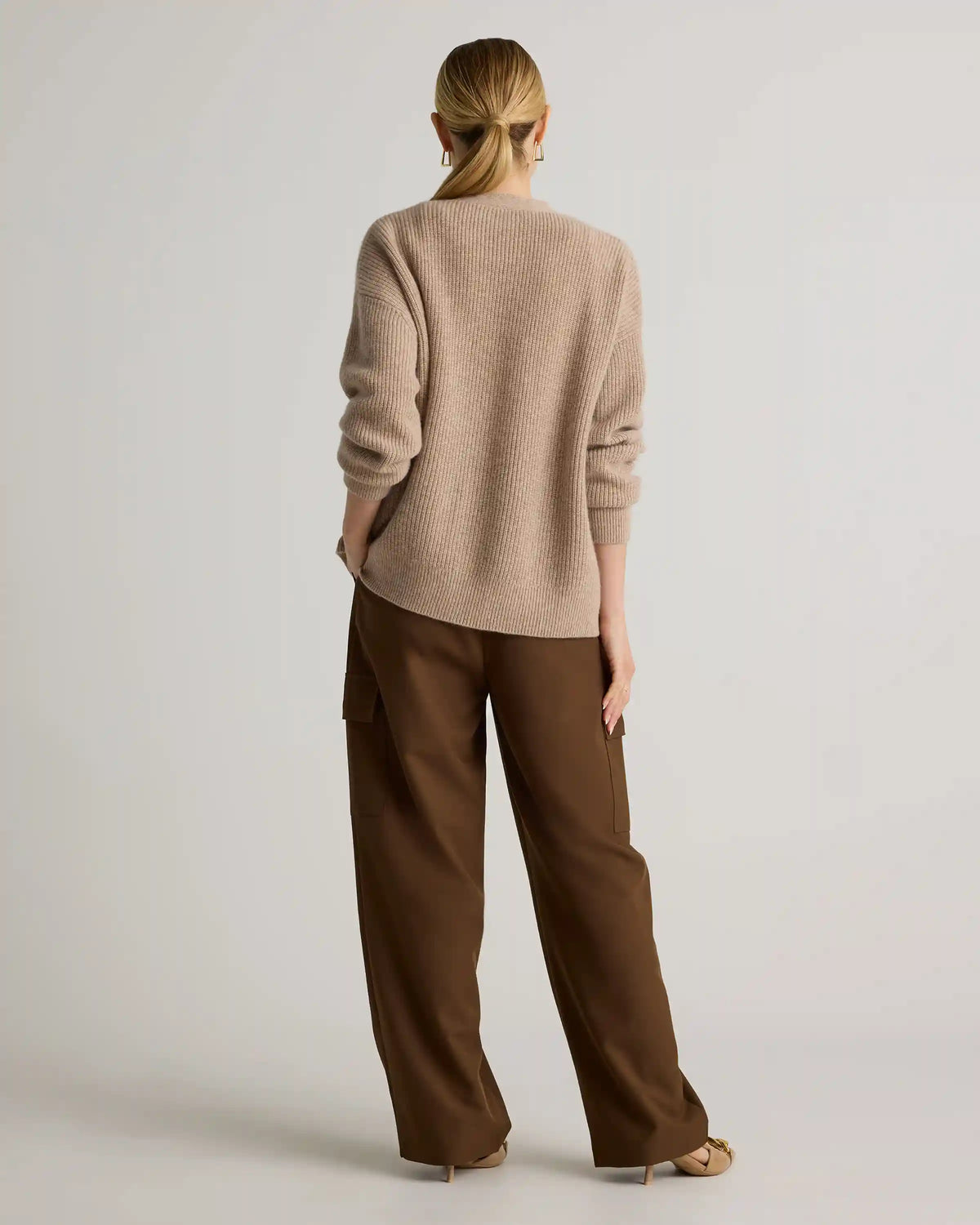 Mongolian Cashmere Fisherman Boxy Cropped Cardigan Sweater