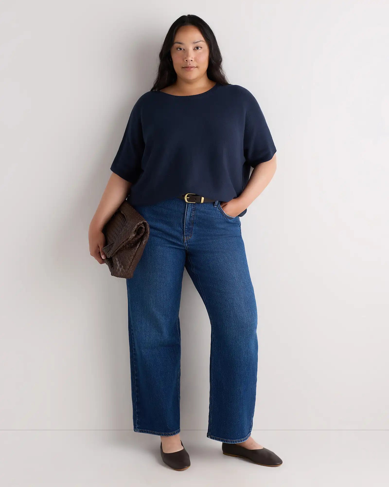 Lightweight Cotton Cashmere Link-Stitch Dolman Sweater