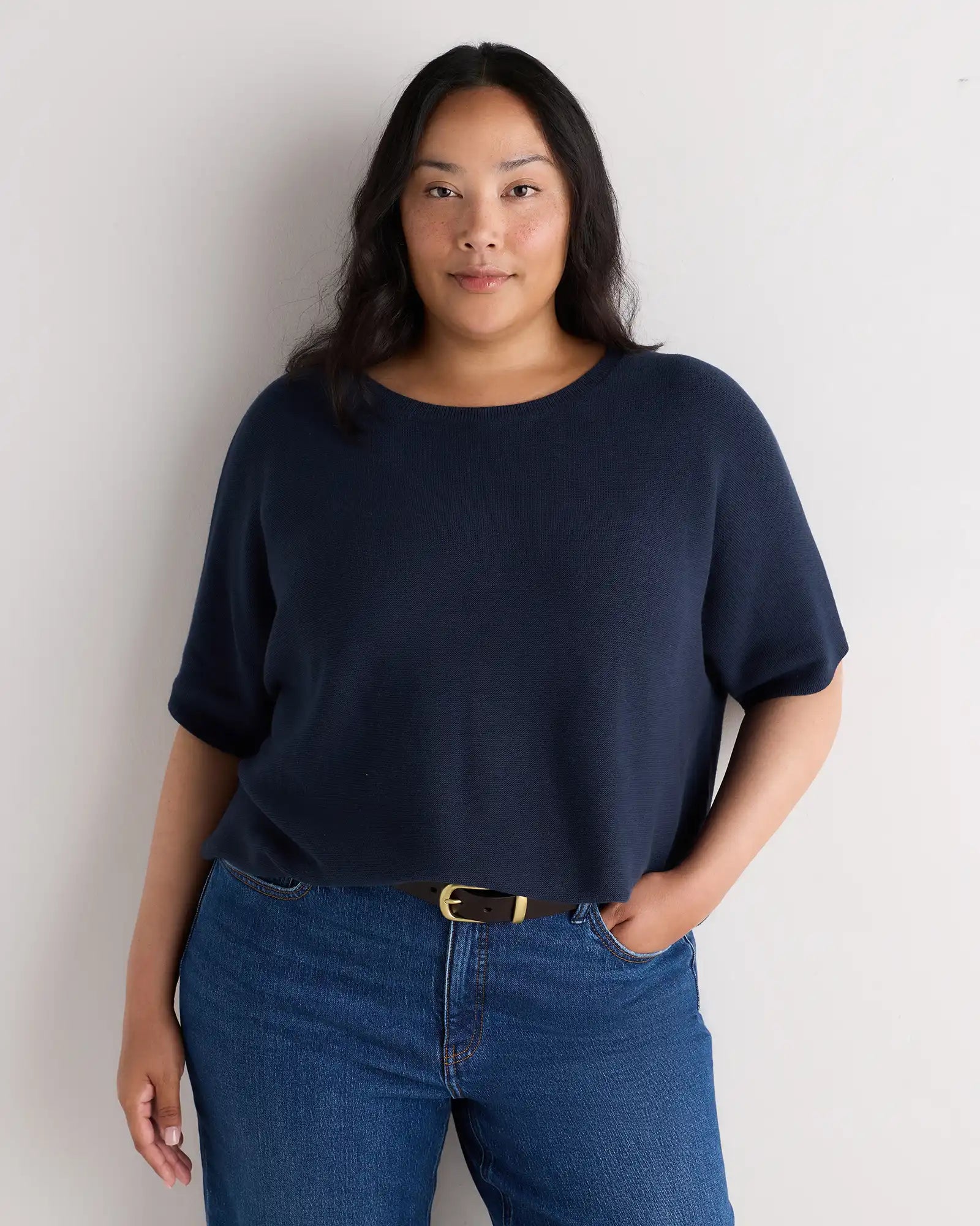 Lightweight Cotton Cashmere Link-Stitch Dolman Sweater
