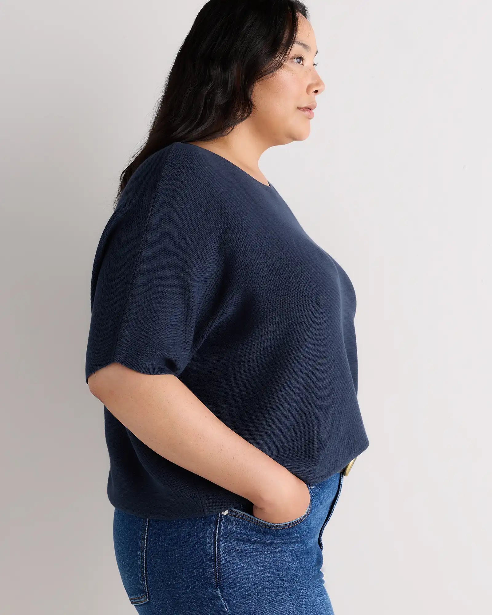 Lightweight Cotton Cashmere Link-Stitch Dolman Sweater