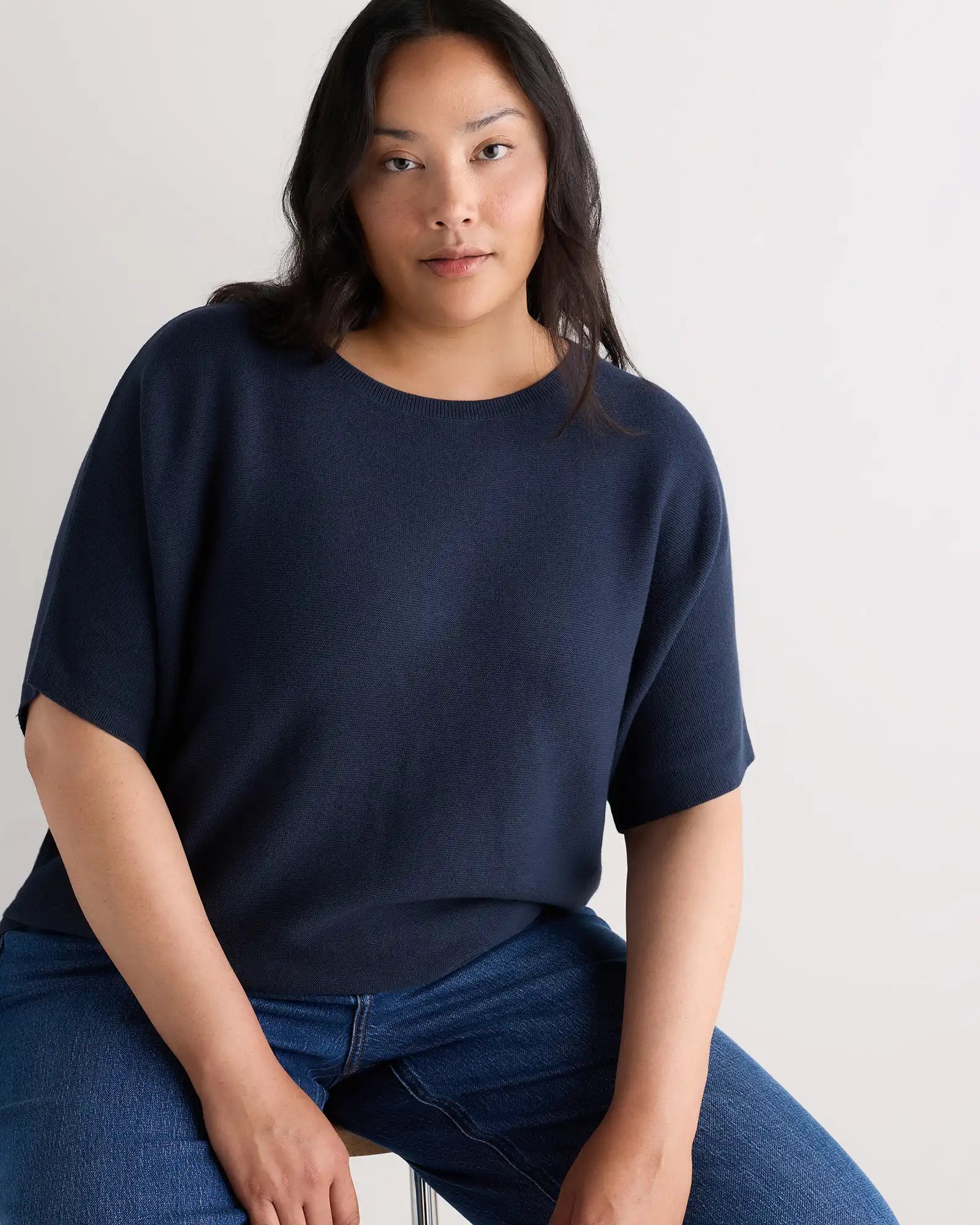 Lightweight Cotton Cashmere Link-Stitch Dolman Sweater