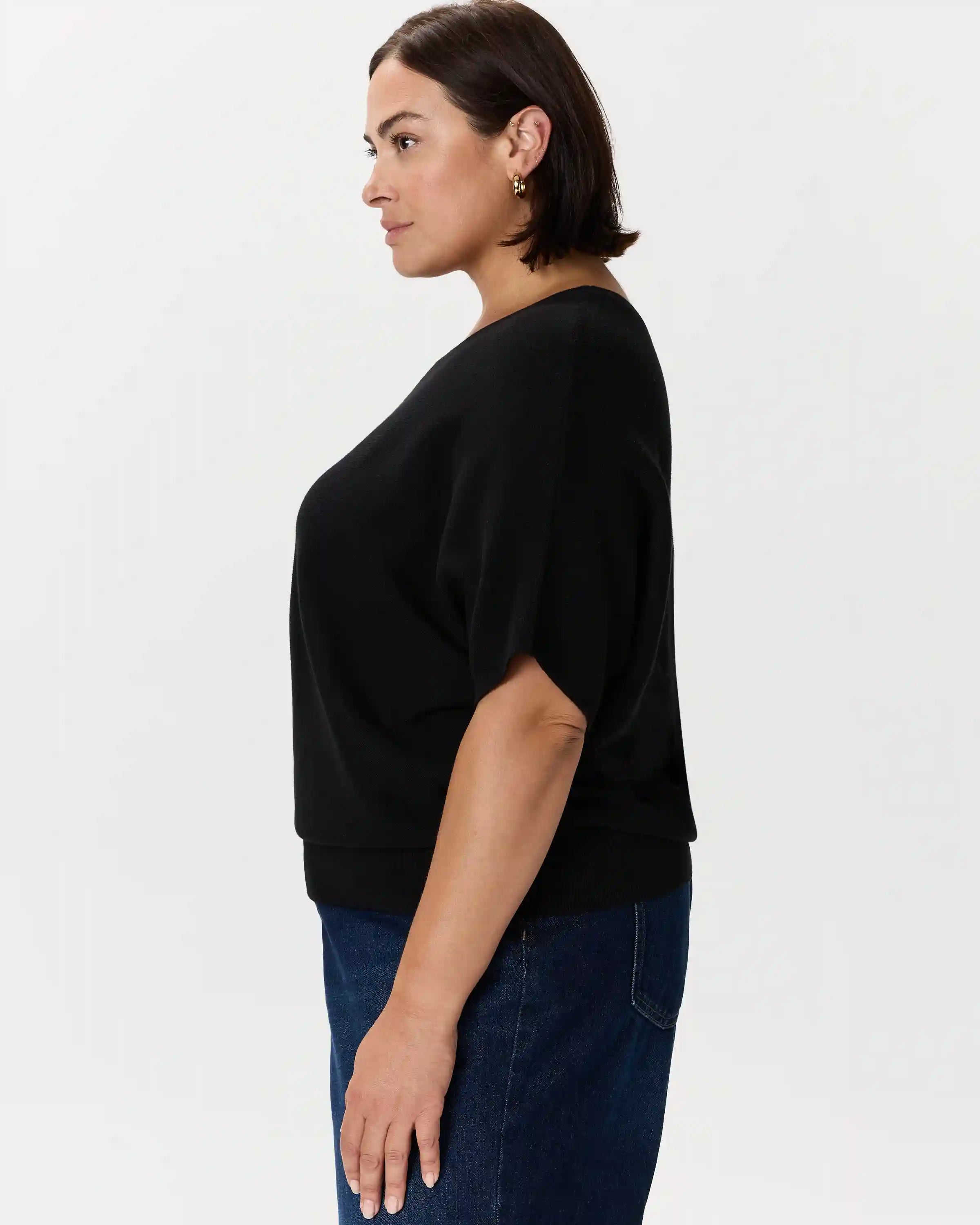 Lightweight Cotton Cashmere Link-Stitch Dolman Sweater