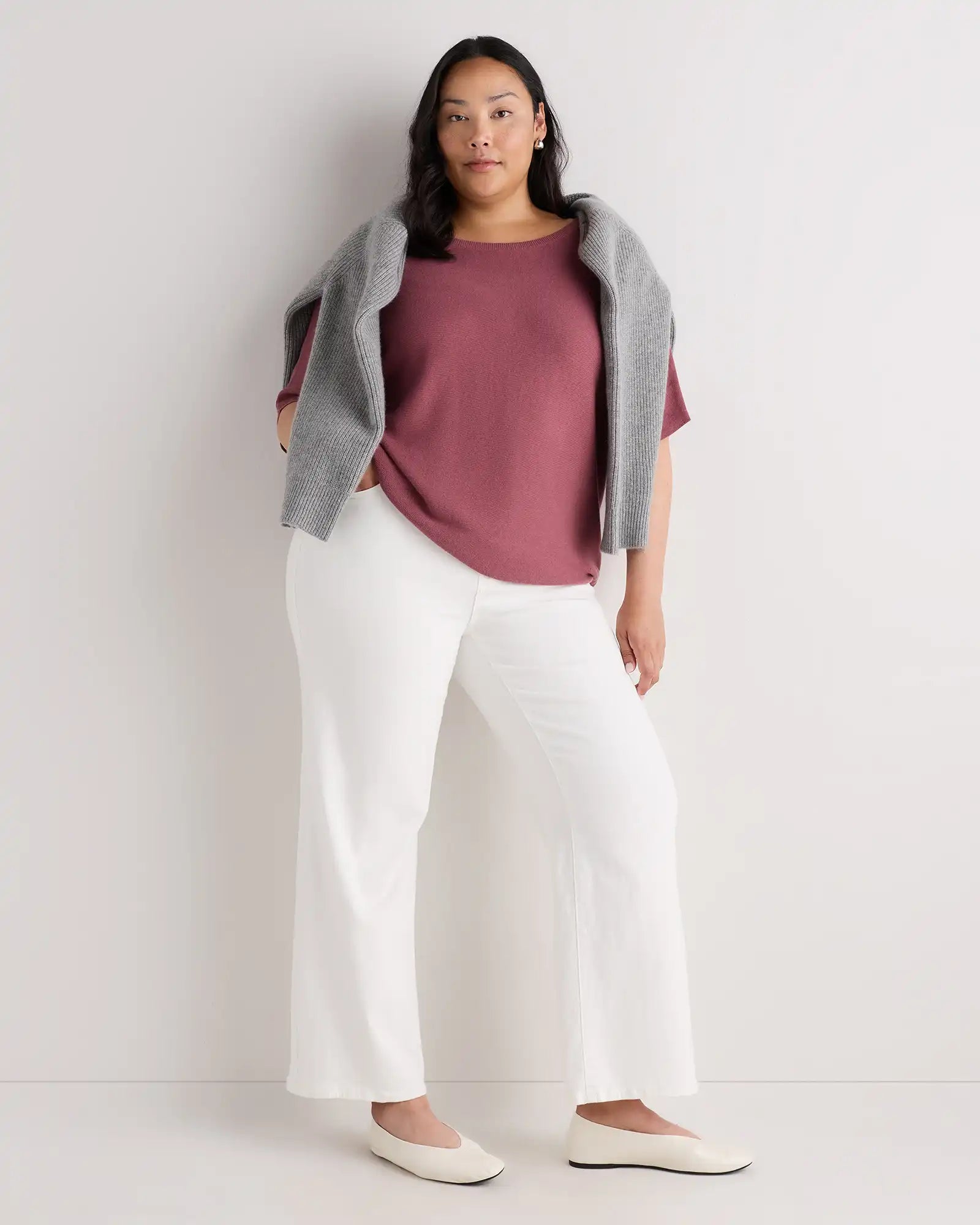Lightweight Cotton Cashmere Link-Stitch Dolman Sweater