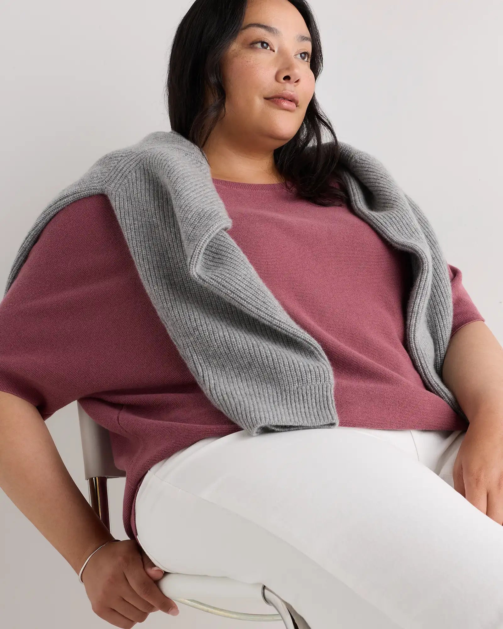 Lightweight Cotton Cashmere Link-Stitch Dolman Sweater