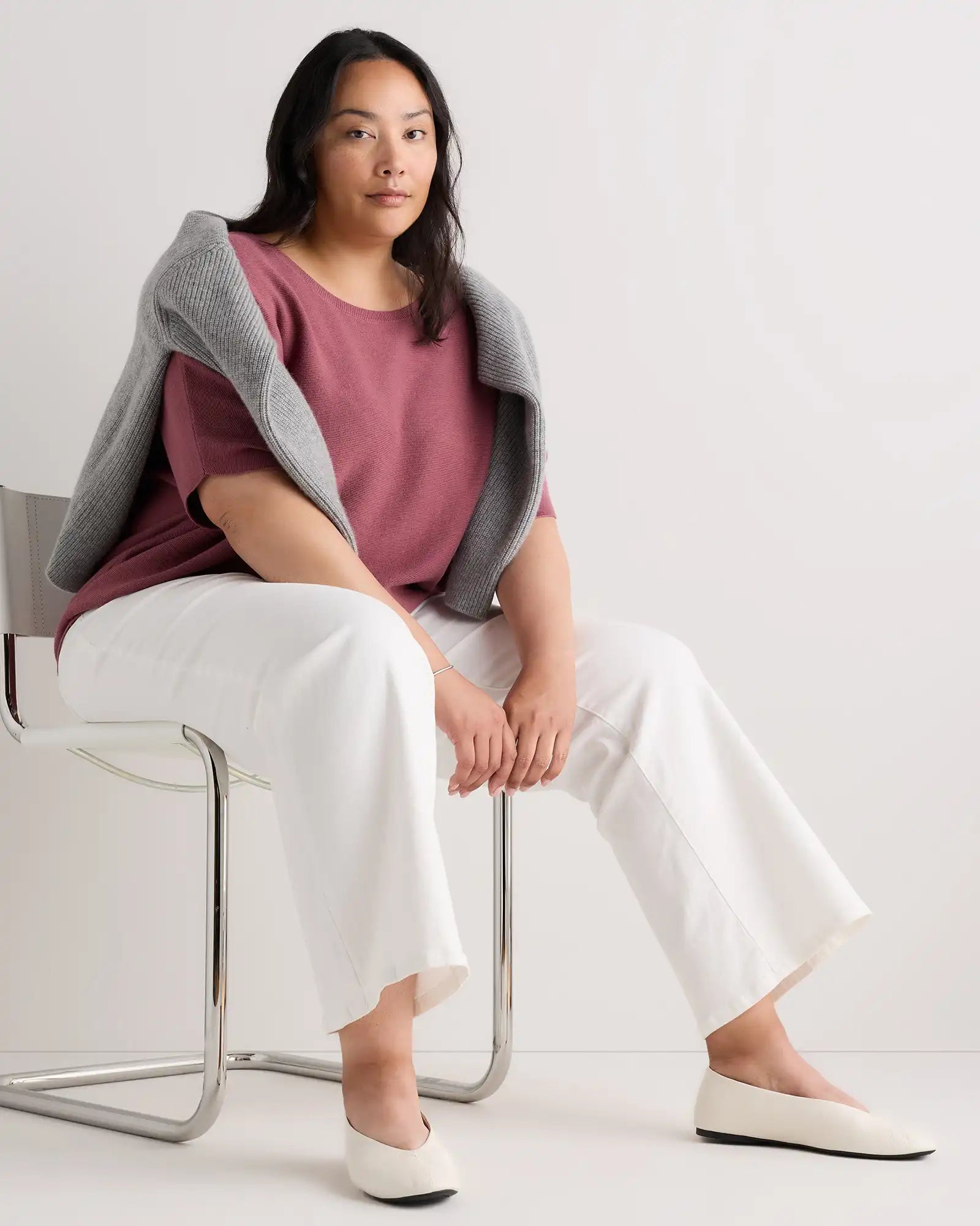 Lightweight Cotton Cashmere Link-Stitch Dolman Sweater