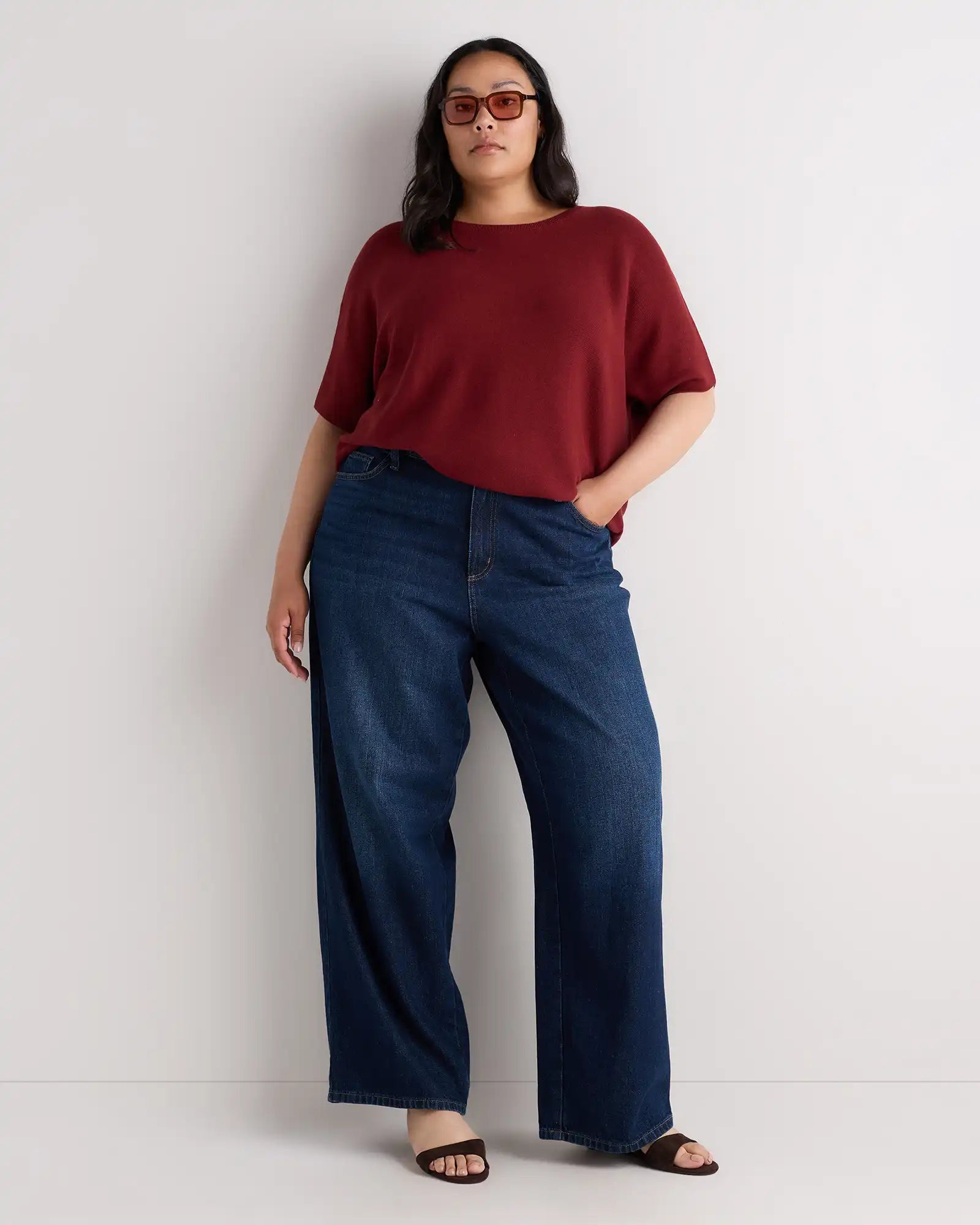 Lightweight Cotton Cashmere Link-Stitch Dolman Sweater