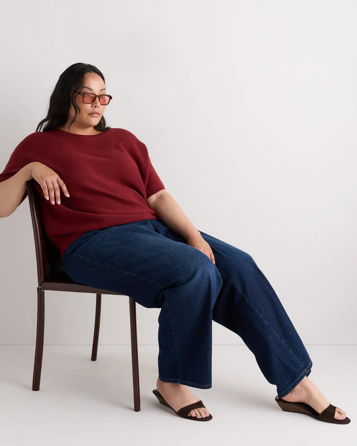 Lightweight Cotton Cashmere Link-Stitch Dolman Sweater