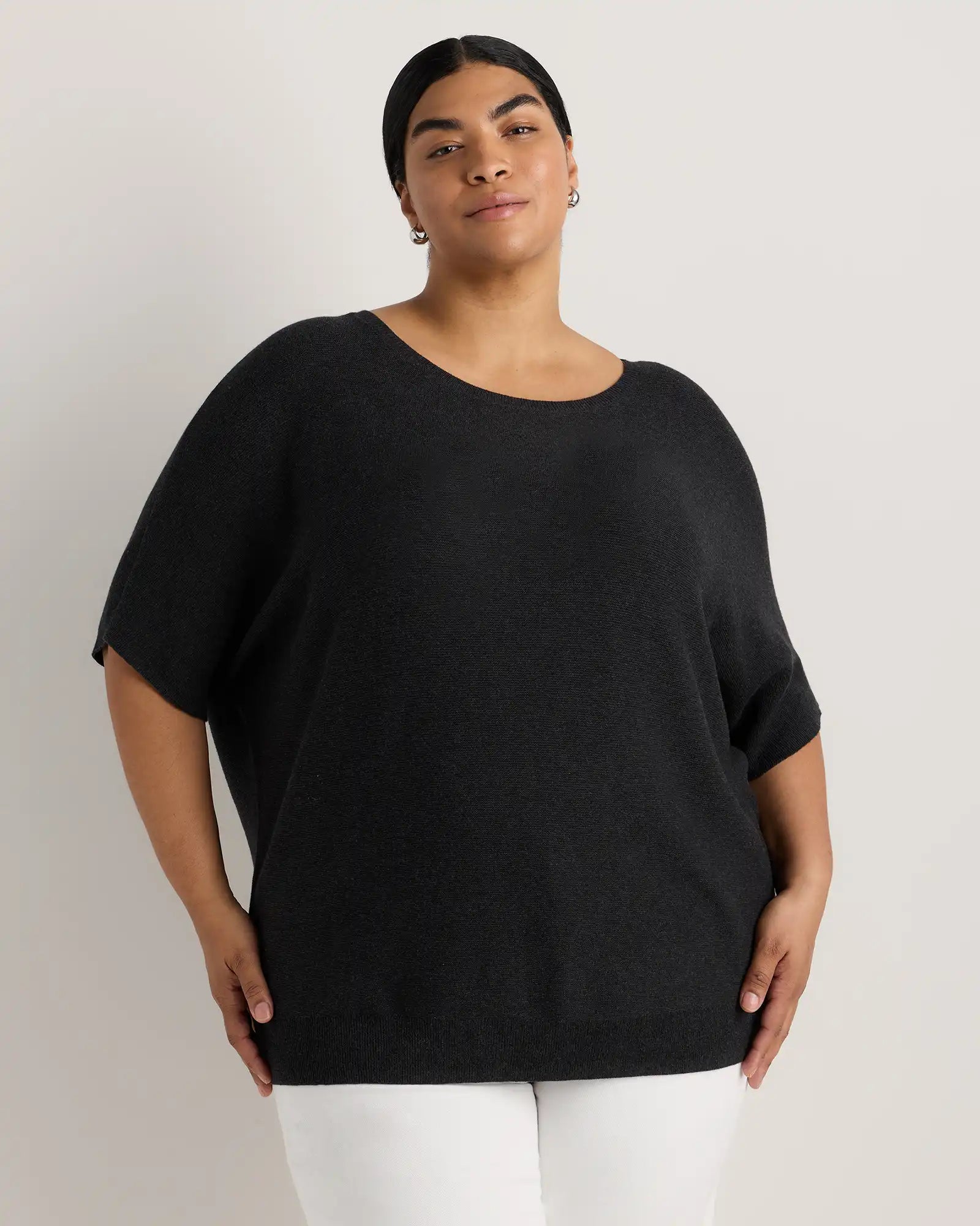 Lightweight Cotton Cashmere Link-Stitch Dolman Sweater