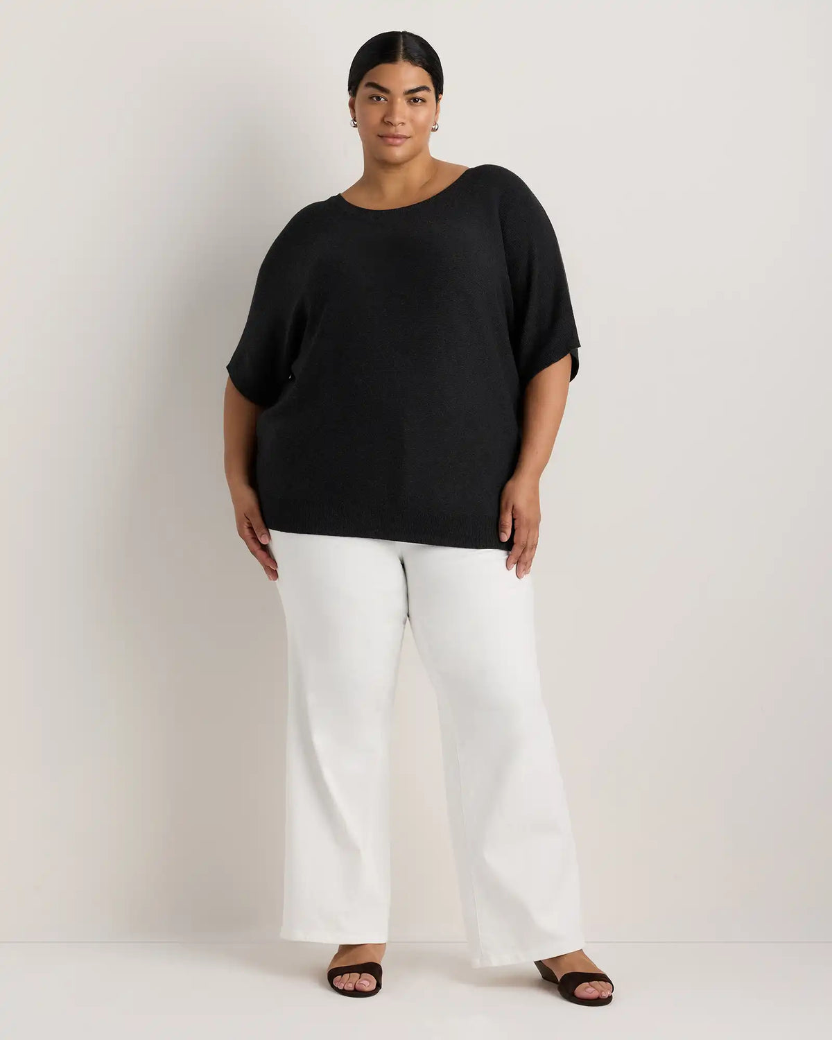 Lightweight Cotton Cashmere Link-Stitch Dolman Sweater