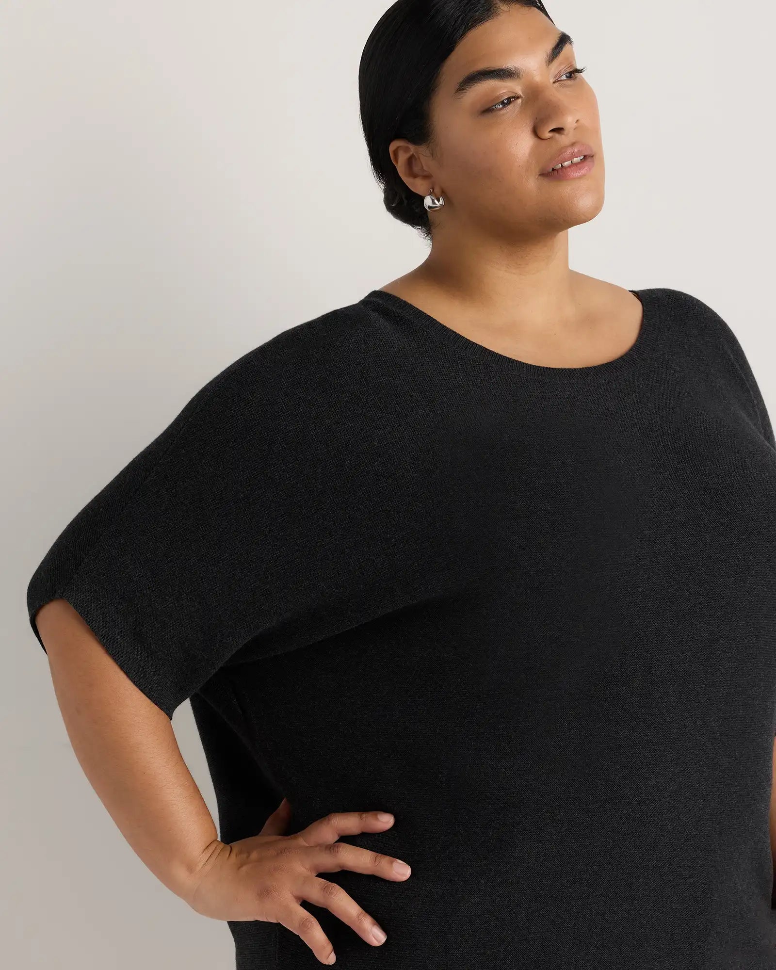 Lightweight Cotton Cashmere Link-Stitch Dolman Sweater