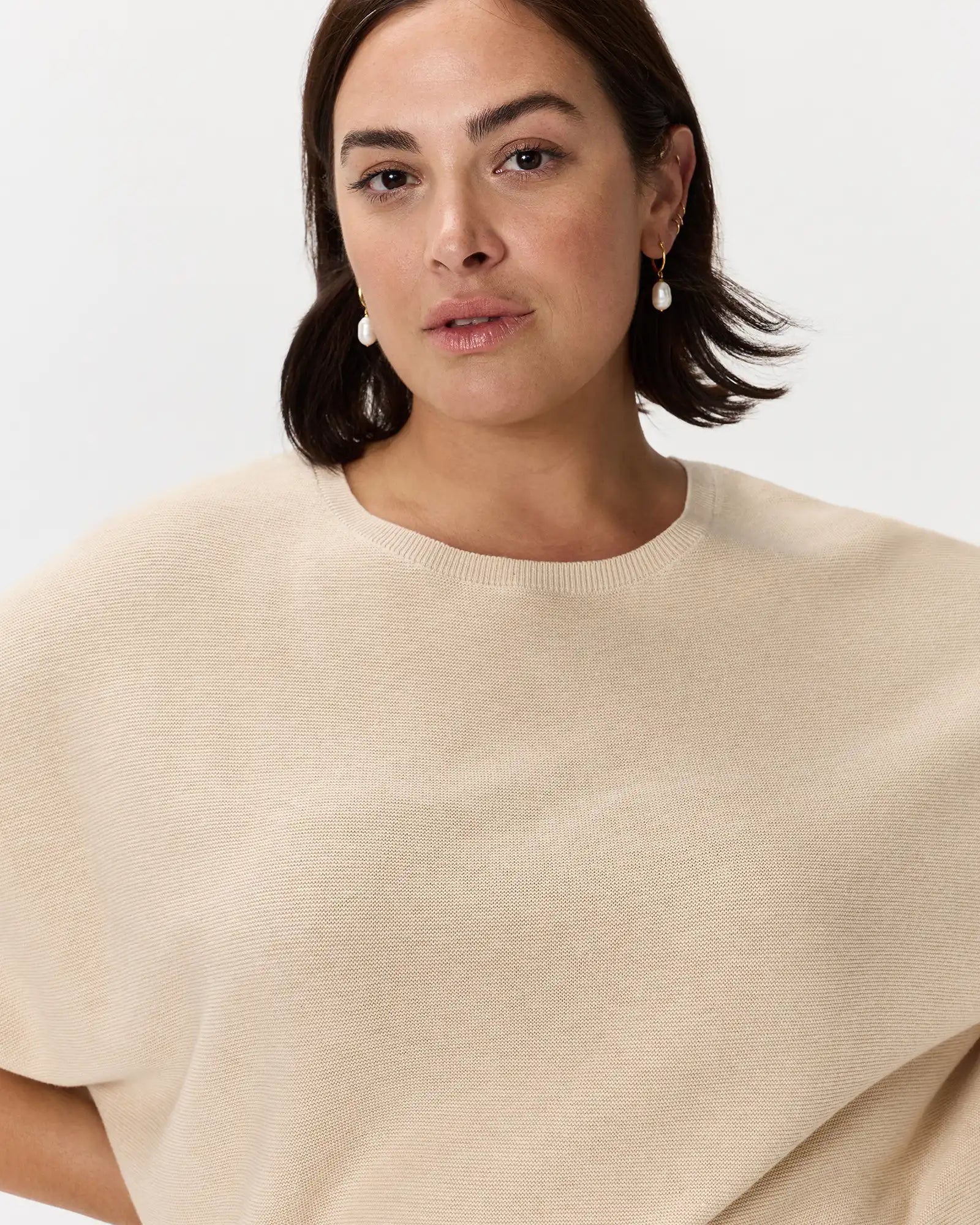 Lightweight Cotton Cashmere Link-Stitch Dolman Sweater
